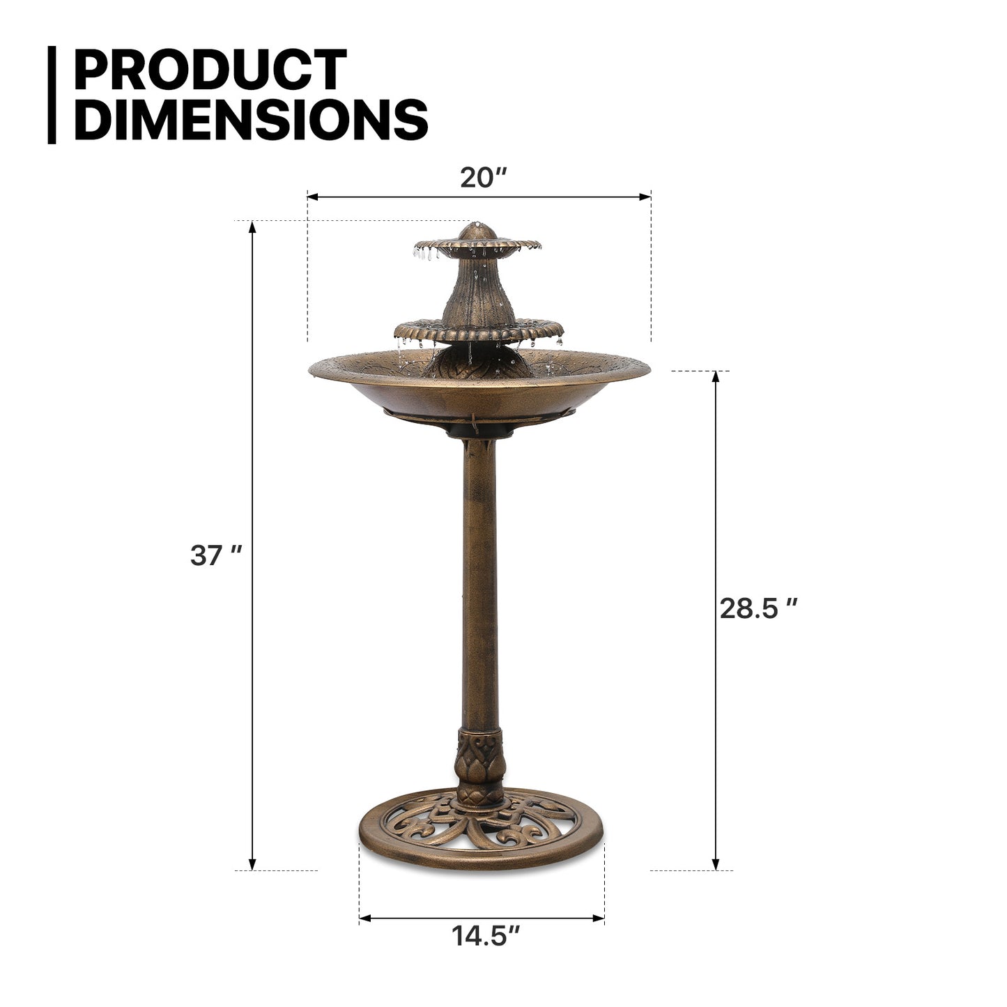 35" Tall Outdoor 3-Tiered Pedestal Water Fountain - Bird Bath