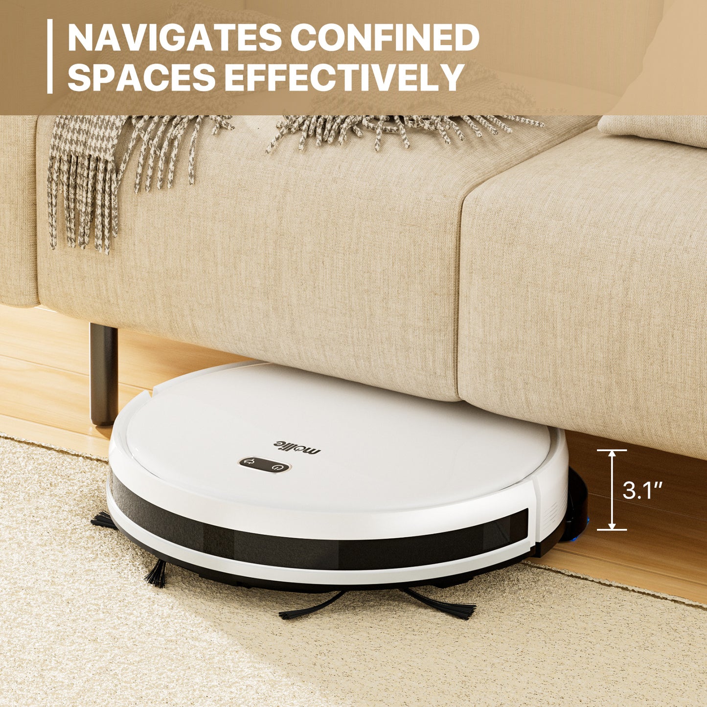 Robot Vacuum - 500ml Dustbin - 150ml Water Tank - w/Dry Mop+Remote Control - White