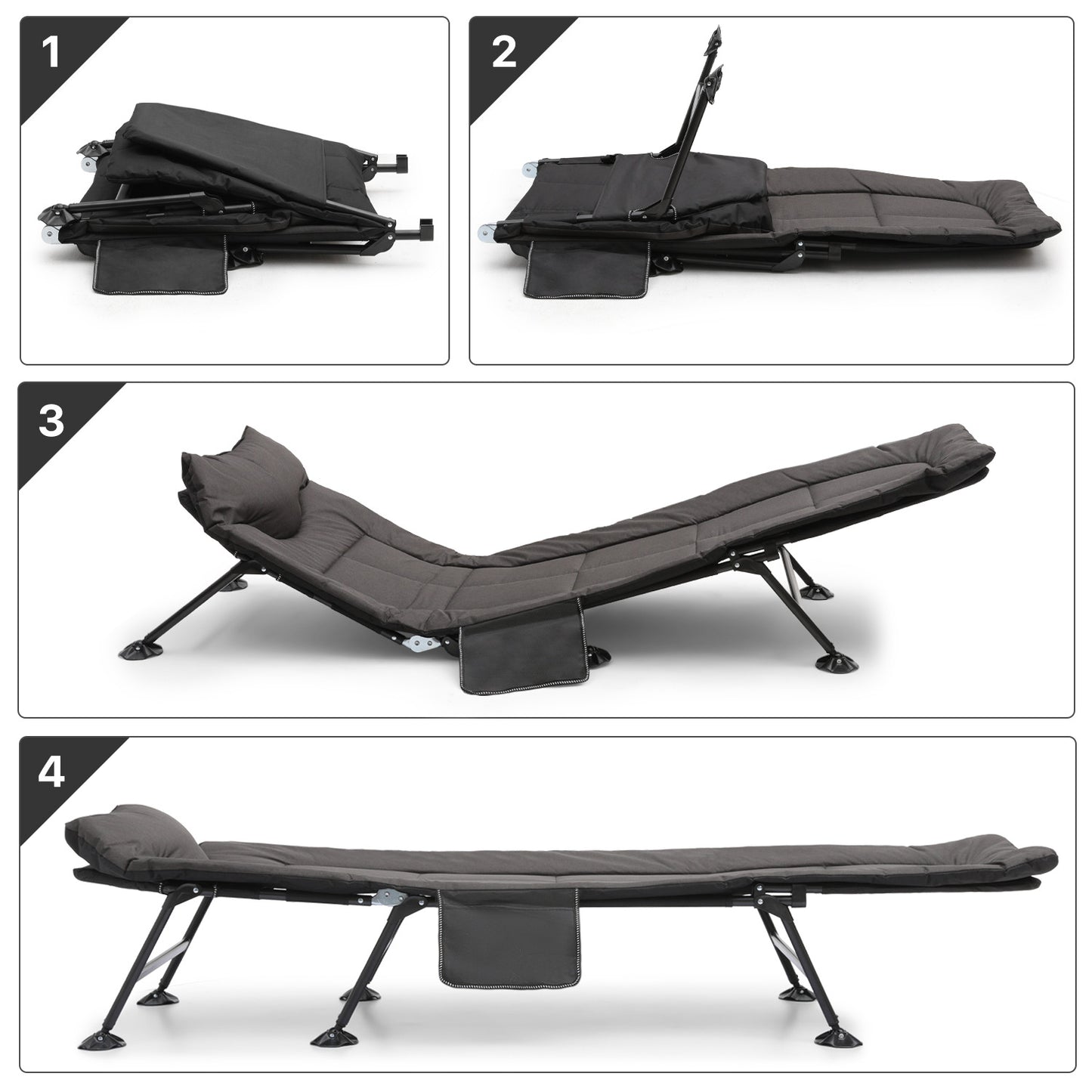 Folding Camping Cot 80"x26"x15" - Padded Hiking Bed