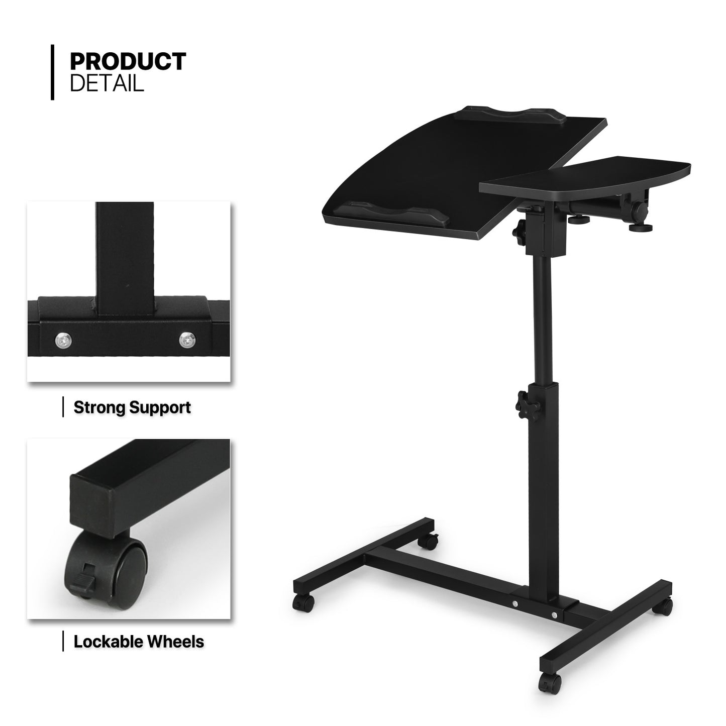 Rolling Lifting Computer Desk 16"x23.5"x35.5" - Adjustable Tilt