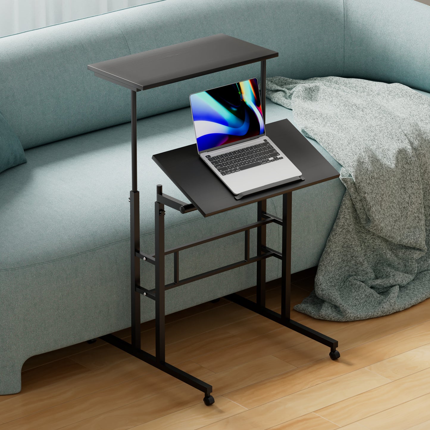 Lifting Tilting Computer Desk w/Monitor Shelf Adjustable Height 28" to 46"