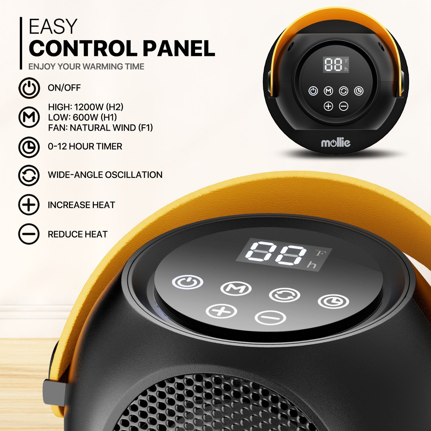 1200W Electric Portable PTC 160 sq.ft Space Heater - Digital Display