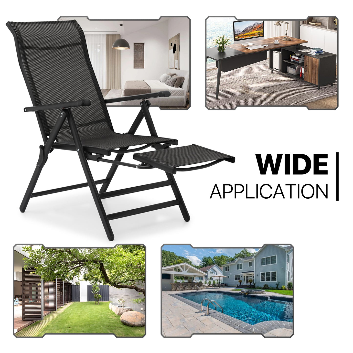 2 Pack Folding Lounge Chair - Retractable Footrest