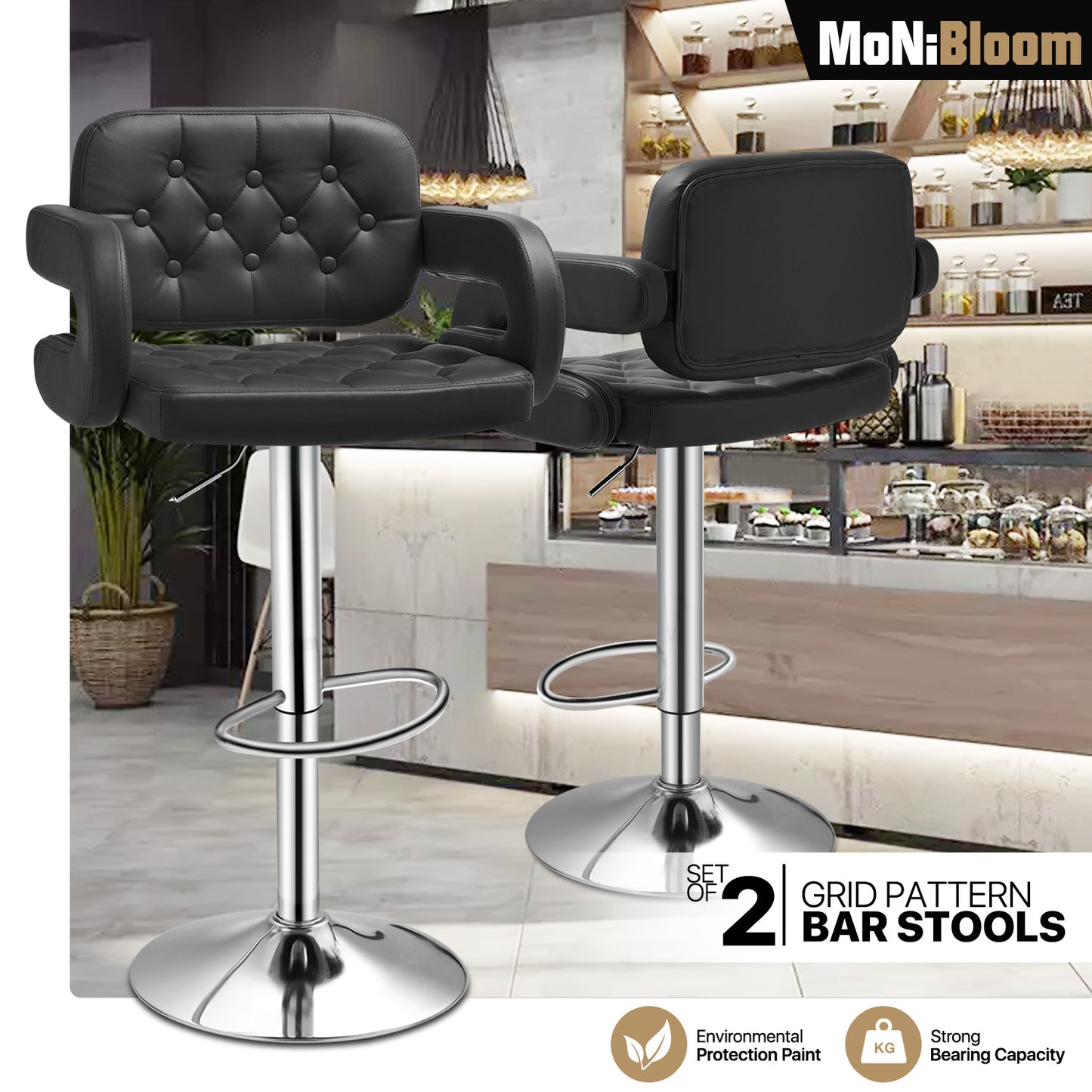 Diamond Pattern Bar Stool w/Handrest 2 Pcs