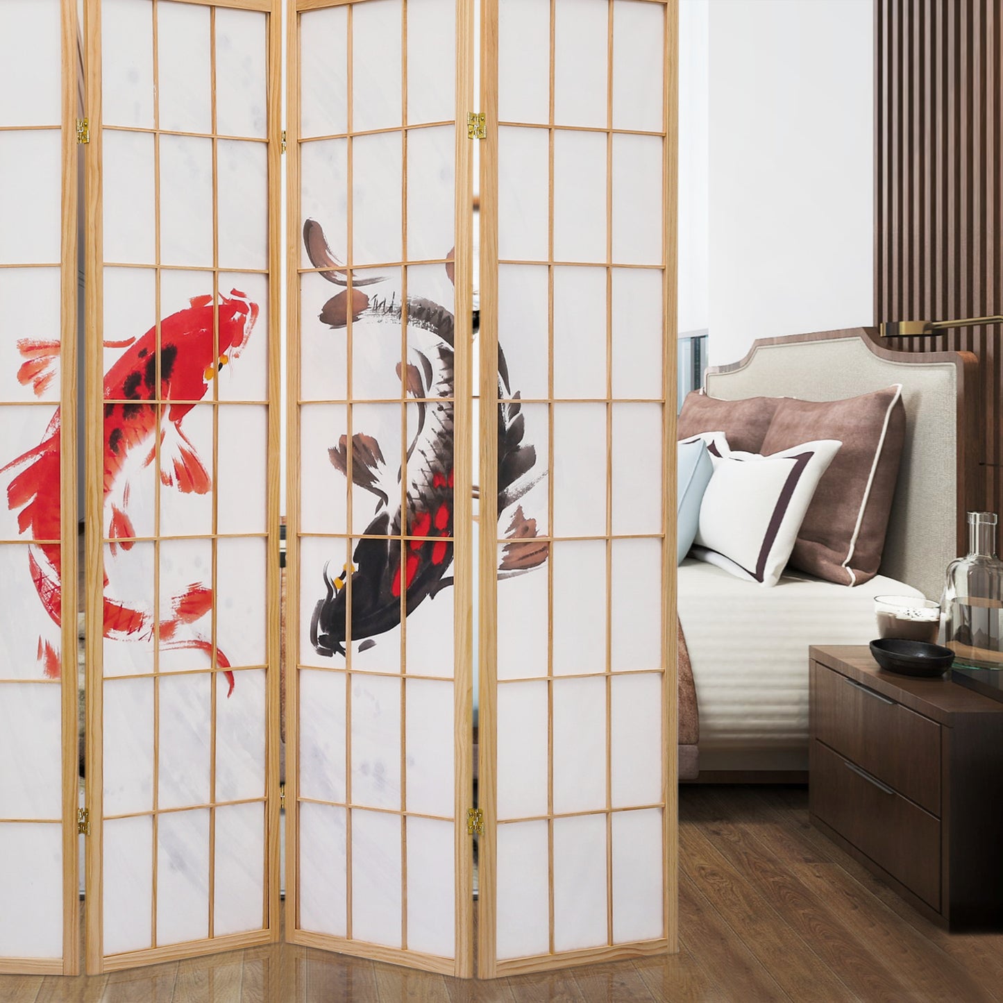 Foldable Room Divider - Koi Carp Pattern - 4 Panel