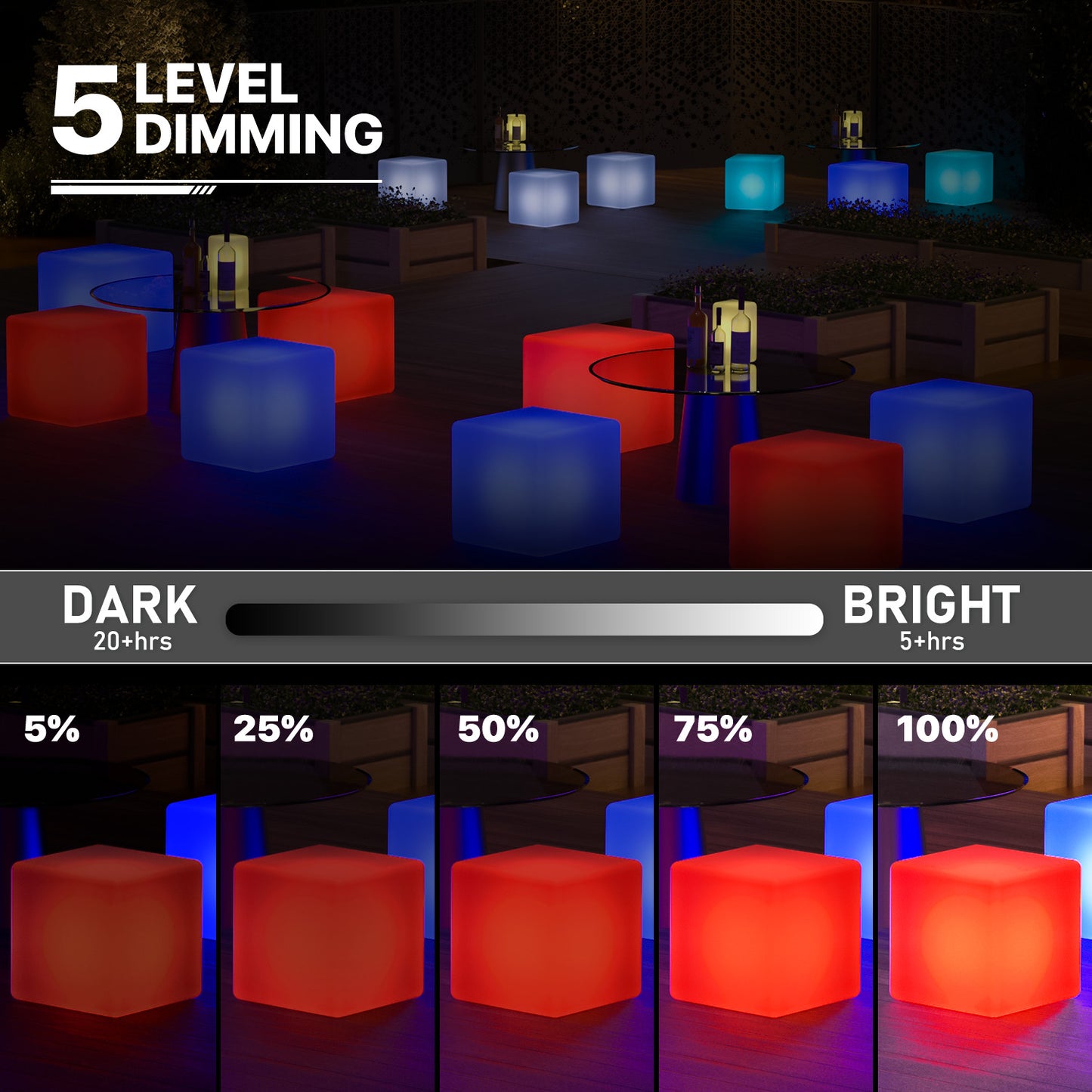 LED - Stool - 16''Cube - 16 Colors Remote Control