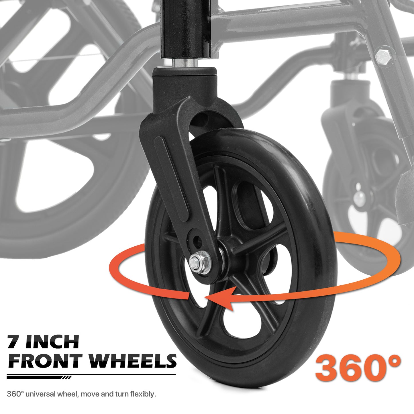 Transport Wheelchair - with Handbrake, Cushion - Black