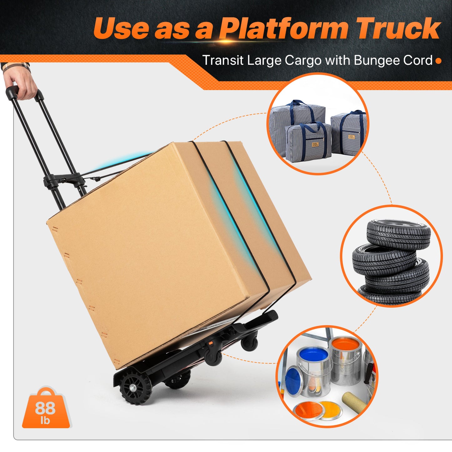 Folding Trolley w/Detachable Bag & Belt - Detachable Front Wheel