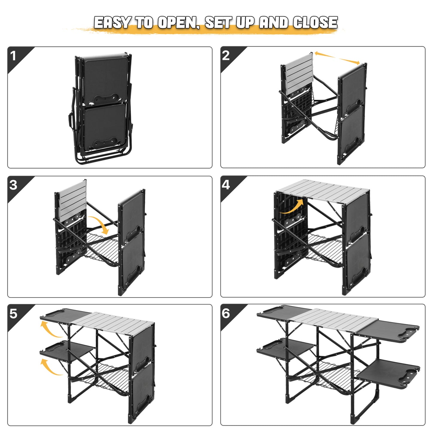 Folding Camping Table 52"x17.5"x32" - Black/silver