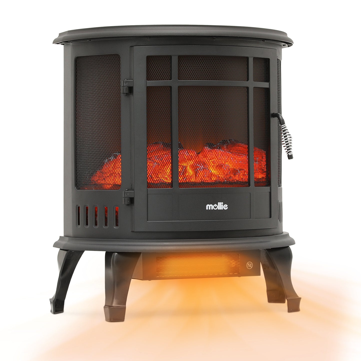 Freestanding Electric Fireplace - 1400W Space Heater - Adjustable Flame Brightness