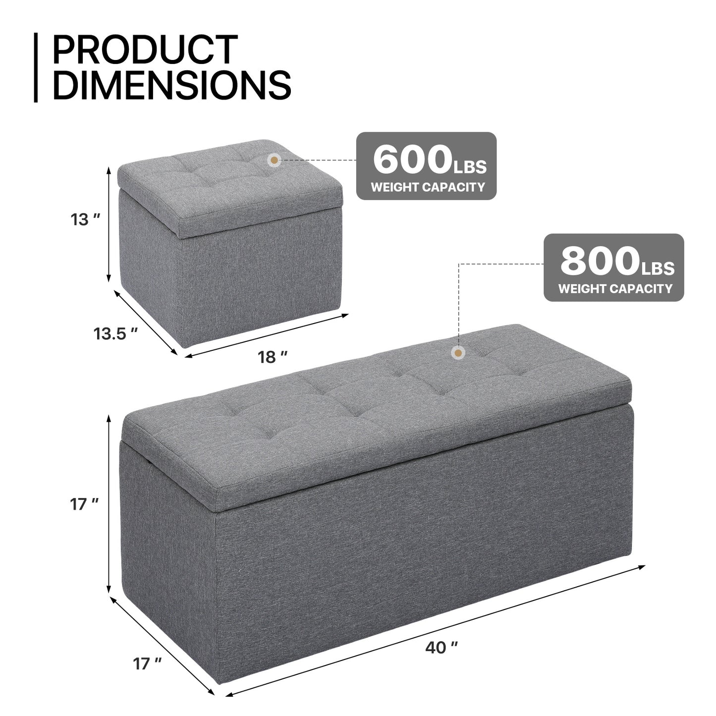 Set of 3 Lift top Storage Ottoman Bench Upholstered Footrest w/2 Cube Stool