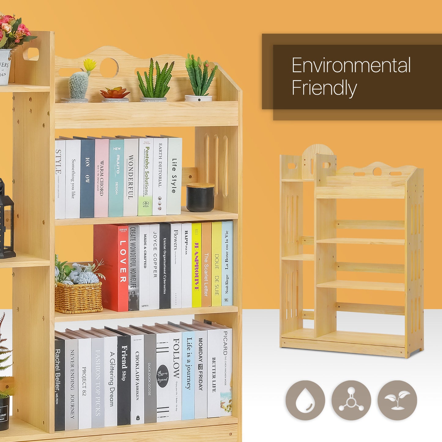 Wooden Display Storage Organizer - Unequal Top - 4 Tier - 33" - Natural