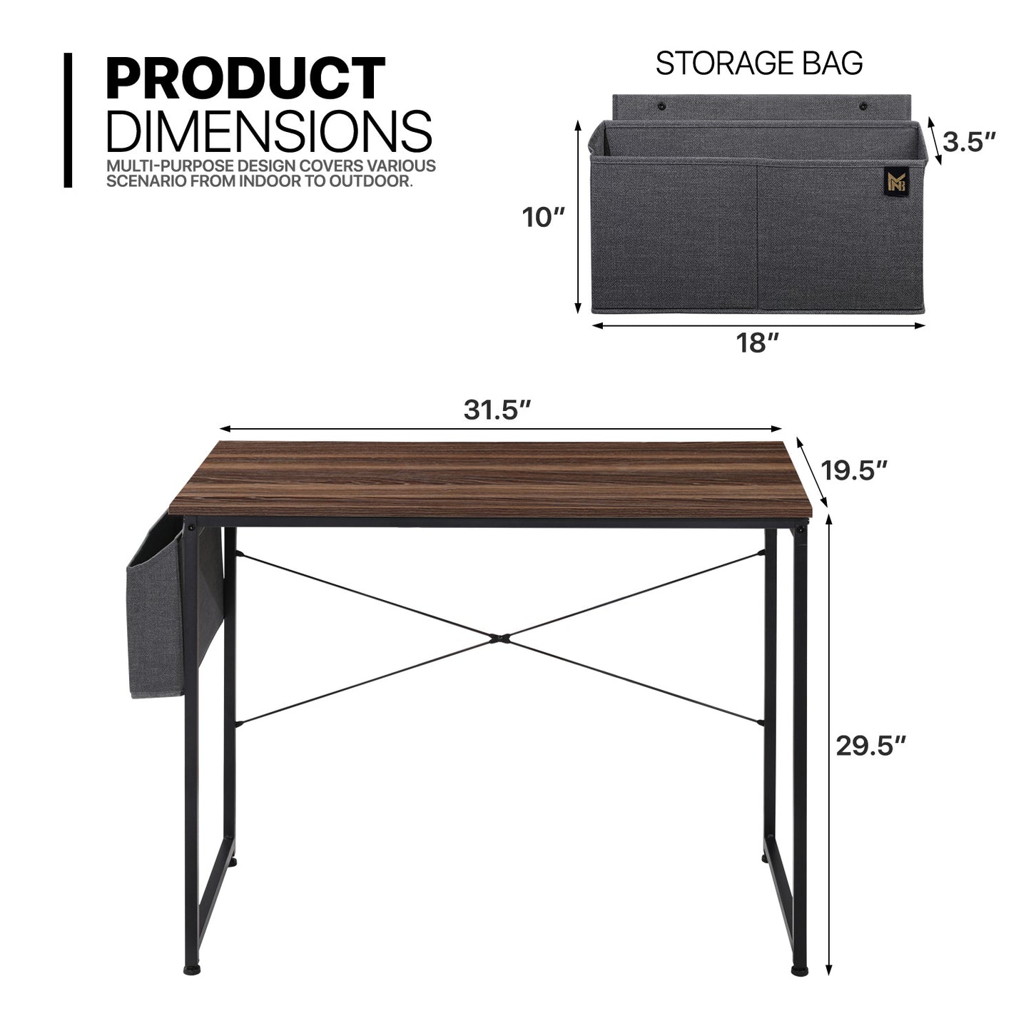 Walnut Wood Computer Desk (Various sizes) - with Storage Bag