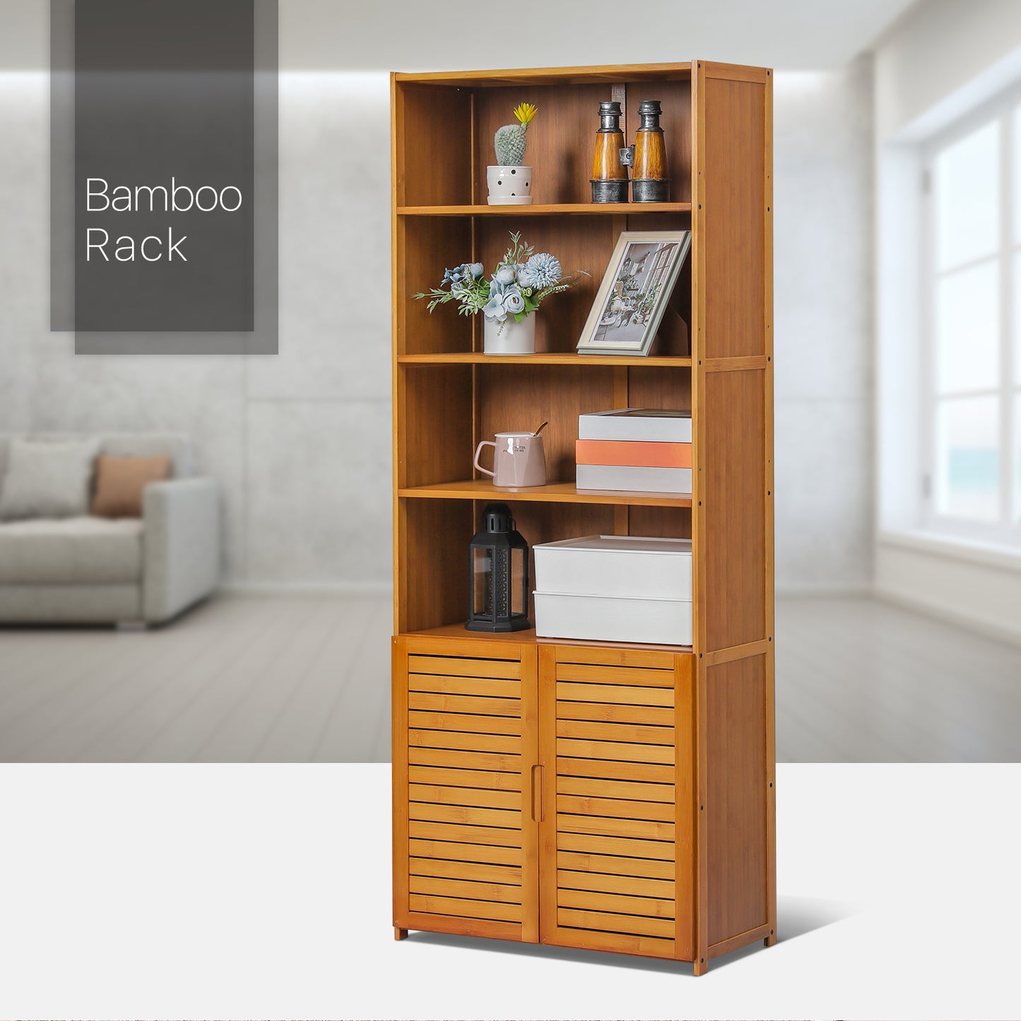 Multi-Functional Freestanding Display Shelf - with Bottom Cabinet Storage - 24" - Brown