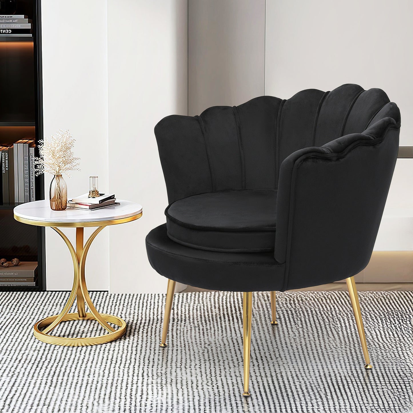 Upholstered Tufted Vanity Scalloped Back Velvet Accent Chair