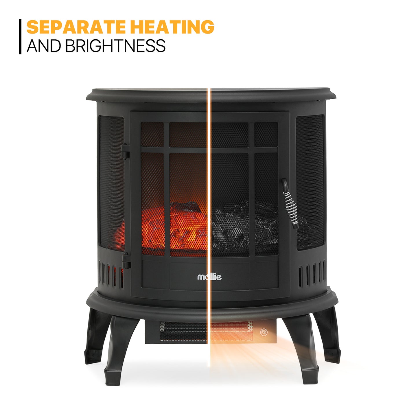 Freestanding Electric Fireplace - 1400W Space Heater - Adjustable Flame Brightness