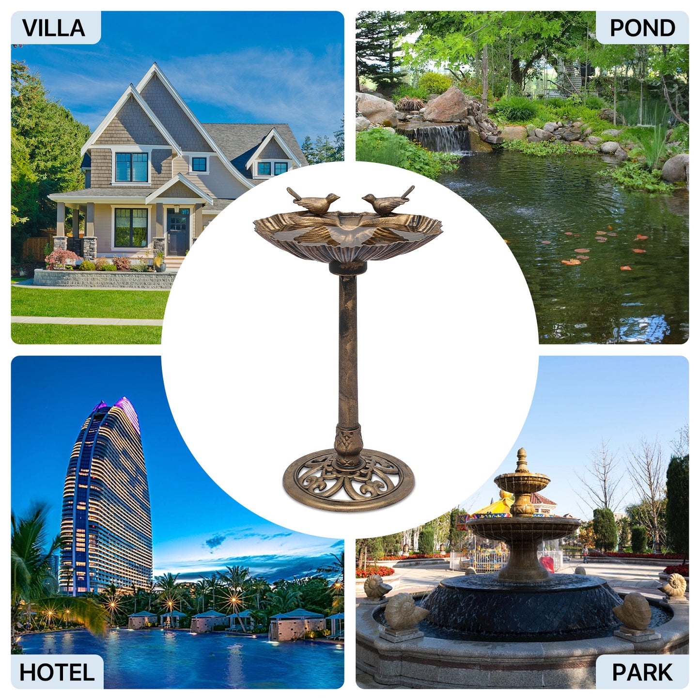 28" Garden Bird Bath - Solar Pumb