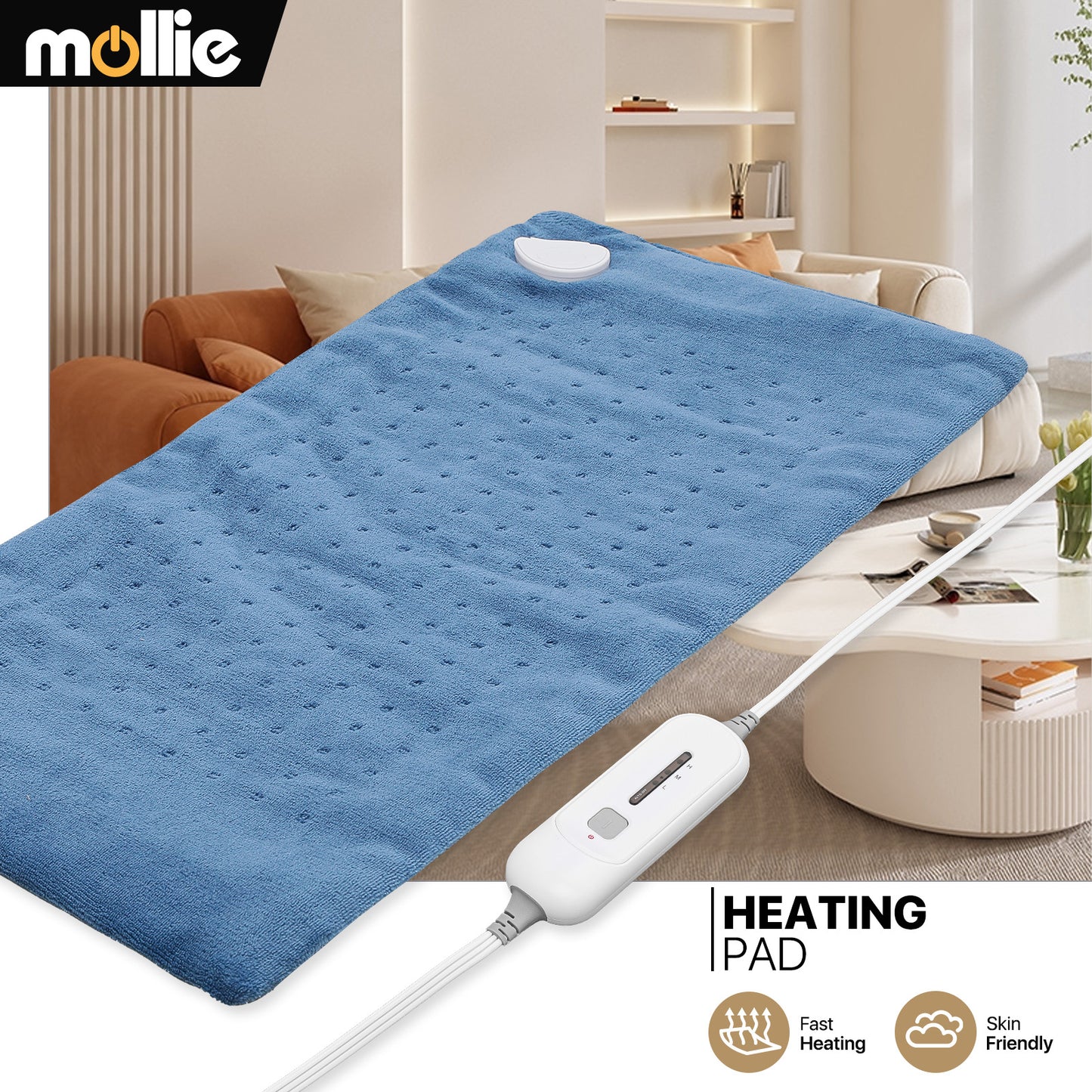 24" x 12" Electric Heating Pad - Coral Fleece + Knitted Fabric - Half an Hour Timer + 3 Heating Levels