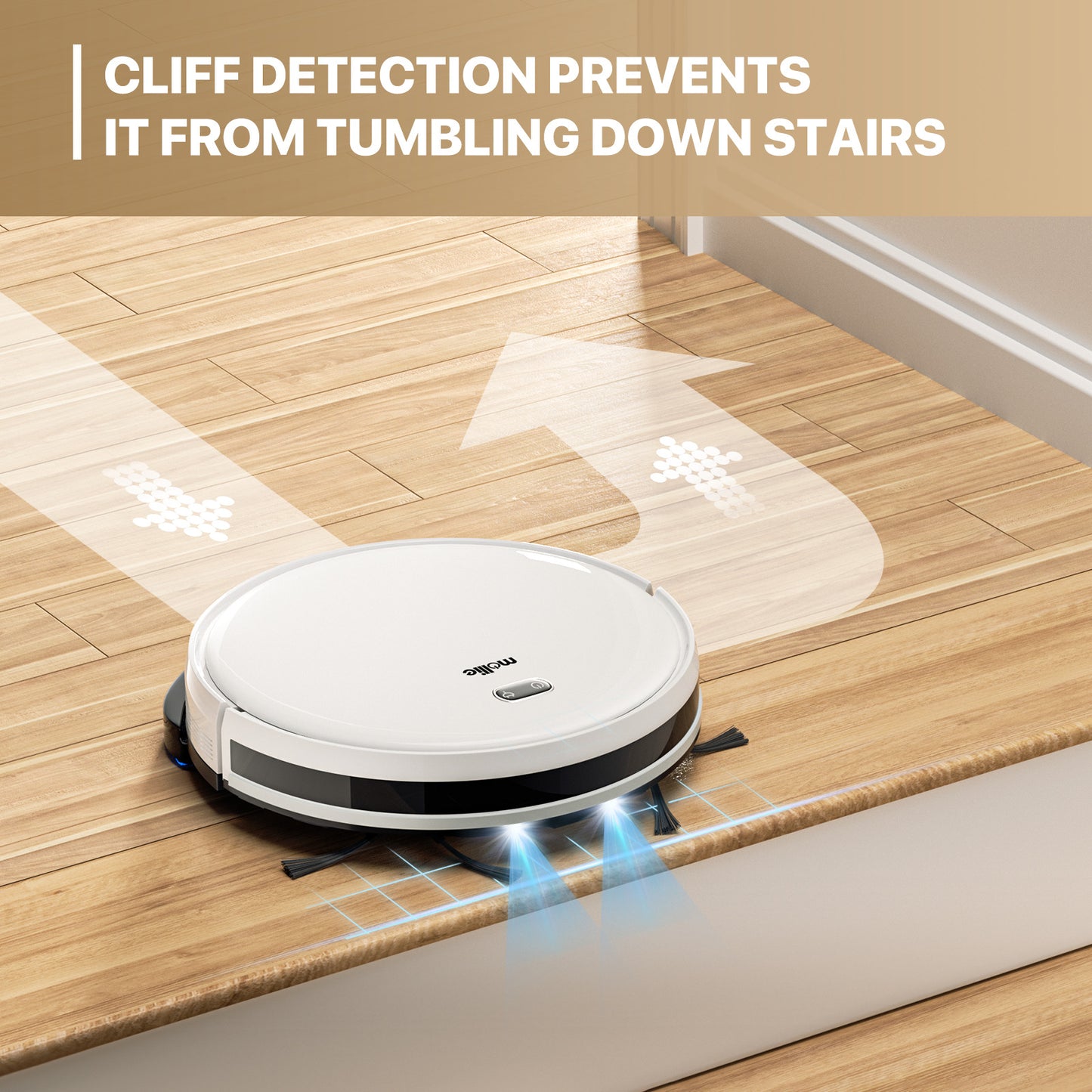 Robot Vacuum - 500ml Dustbin - 150ml Water Tank - w/Dry Mop+Remote Control - White