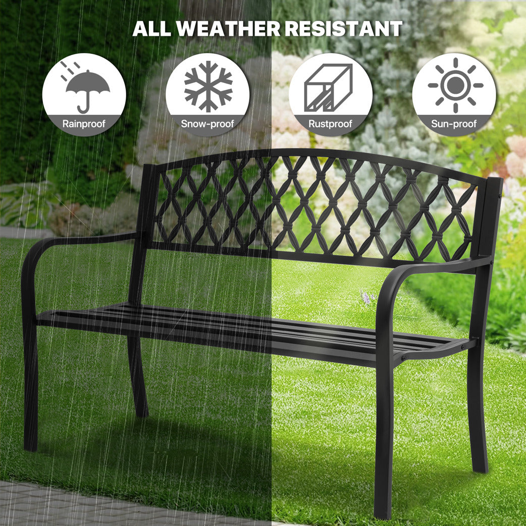 50" Iron Patio Garden Bench - Grid Pattern