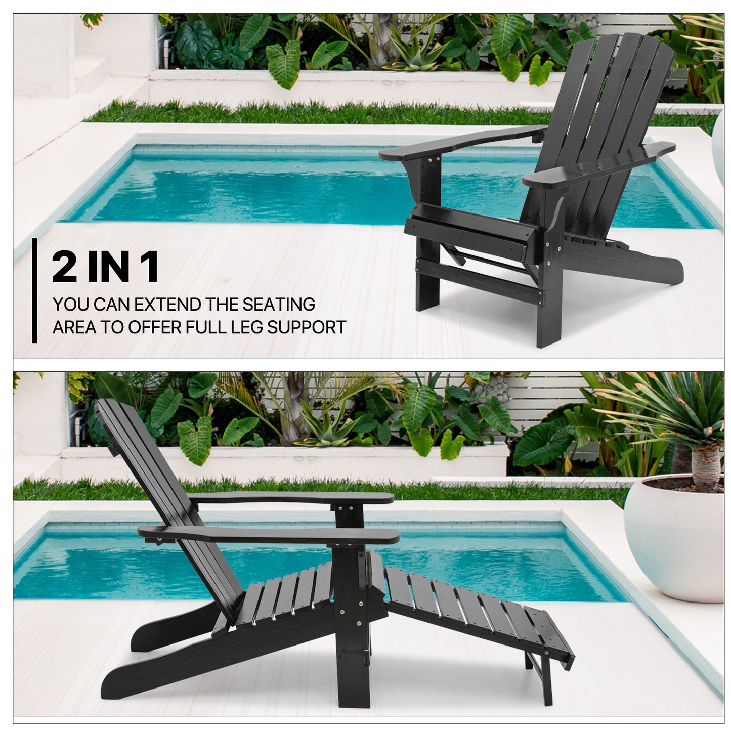 Set of 2 Adirondack Chair - Retractable Footrest