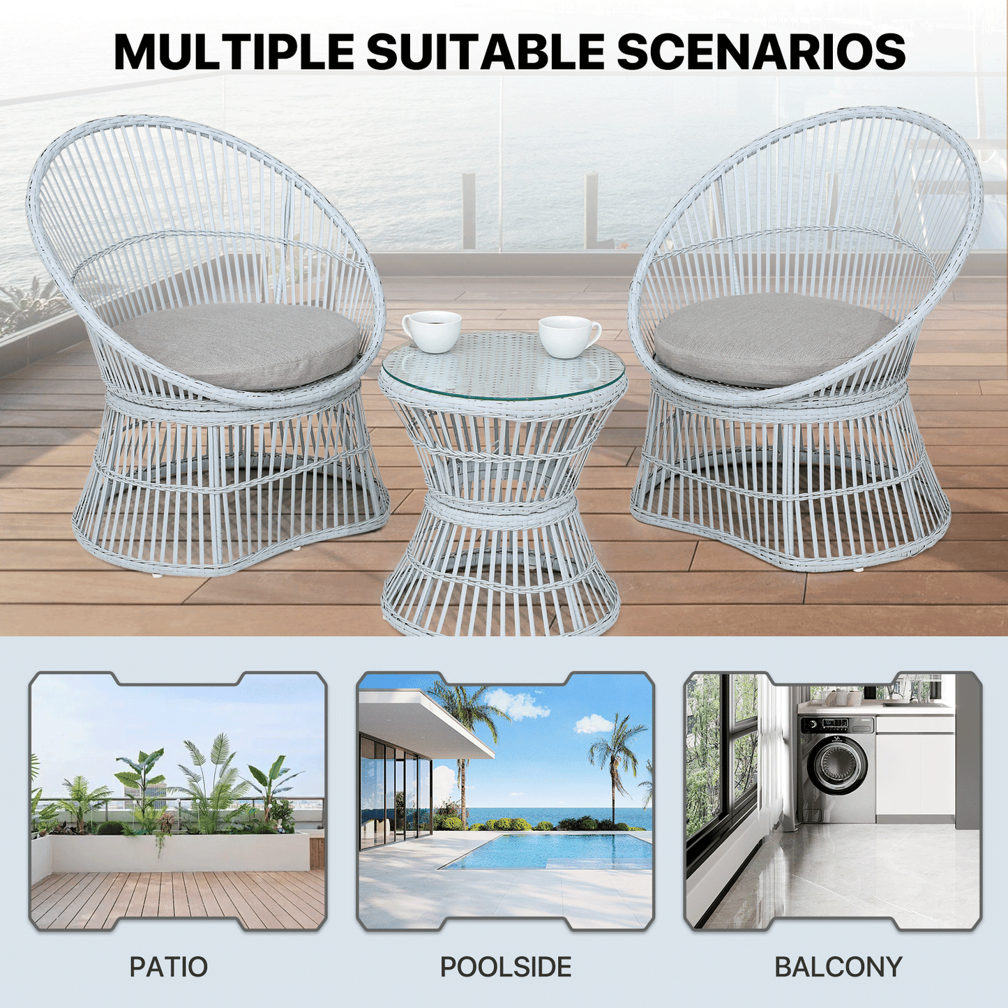 PE Rattan Patio Set - 2 Single Chair, 1 Table