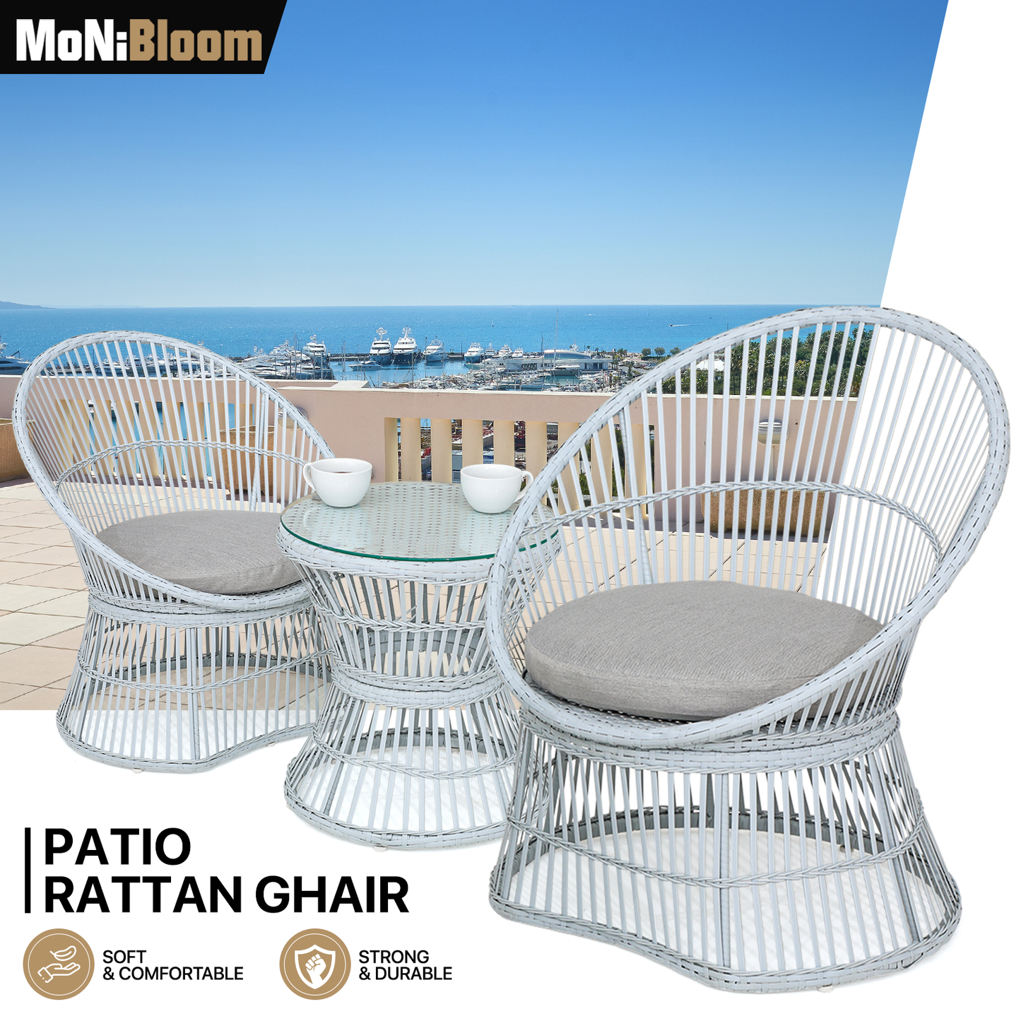 PE Rattan Patio Set - 2 Single Chair, 1 Table