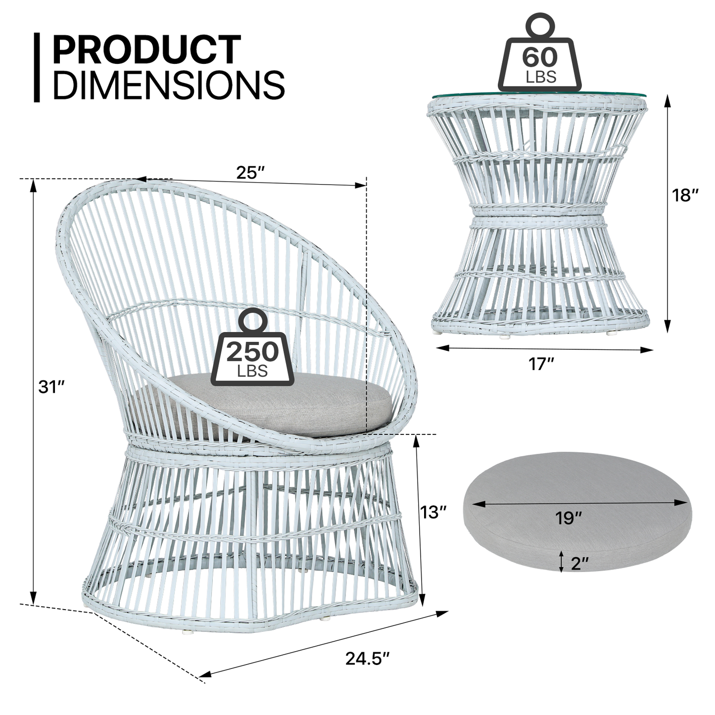 PE Rattan Patio Set - 2 Single Chair, 1 Table