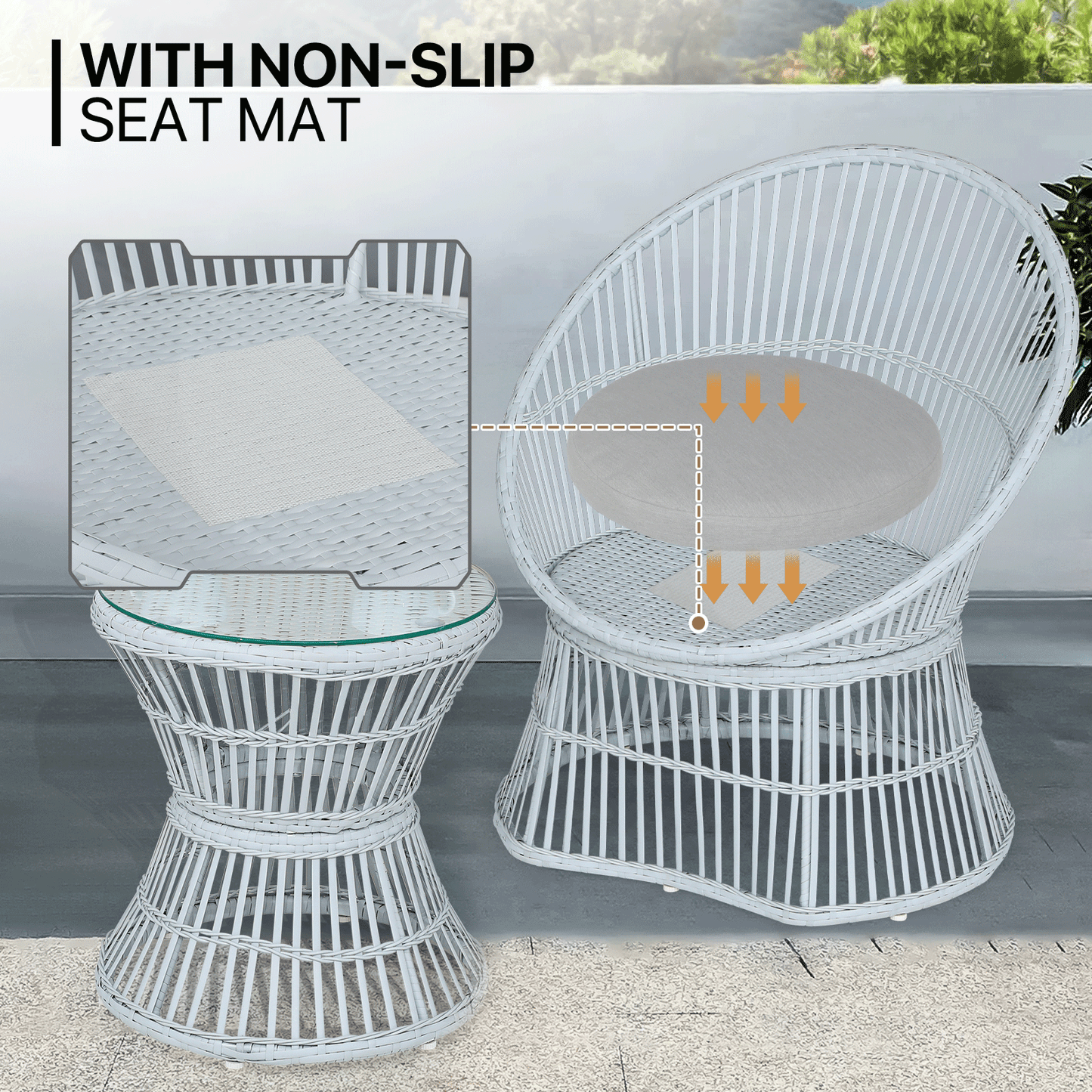 PE Rattan Patio Set - 2 Single Chair, 1 Table