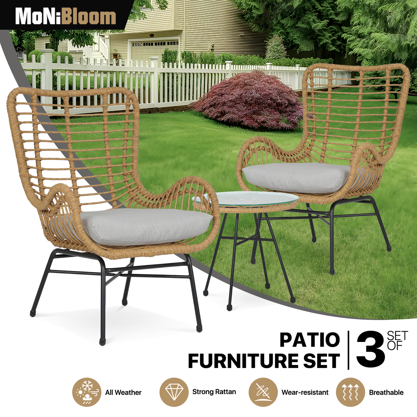 Teslin Cloth Patio Set - 2 Single Chair, 1 Table