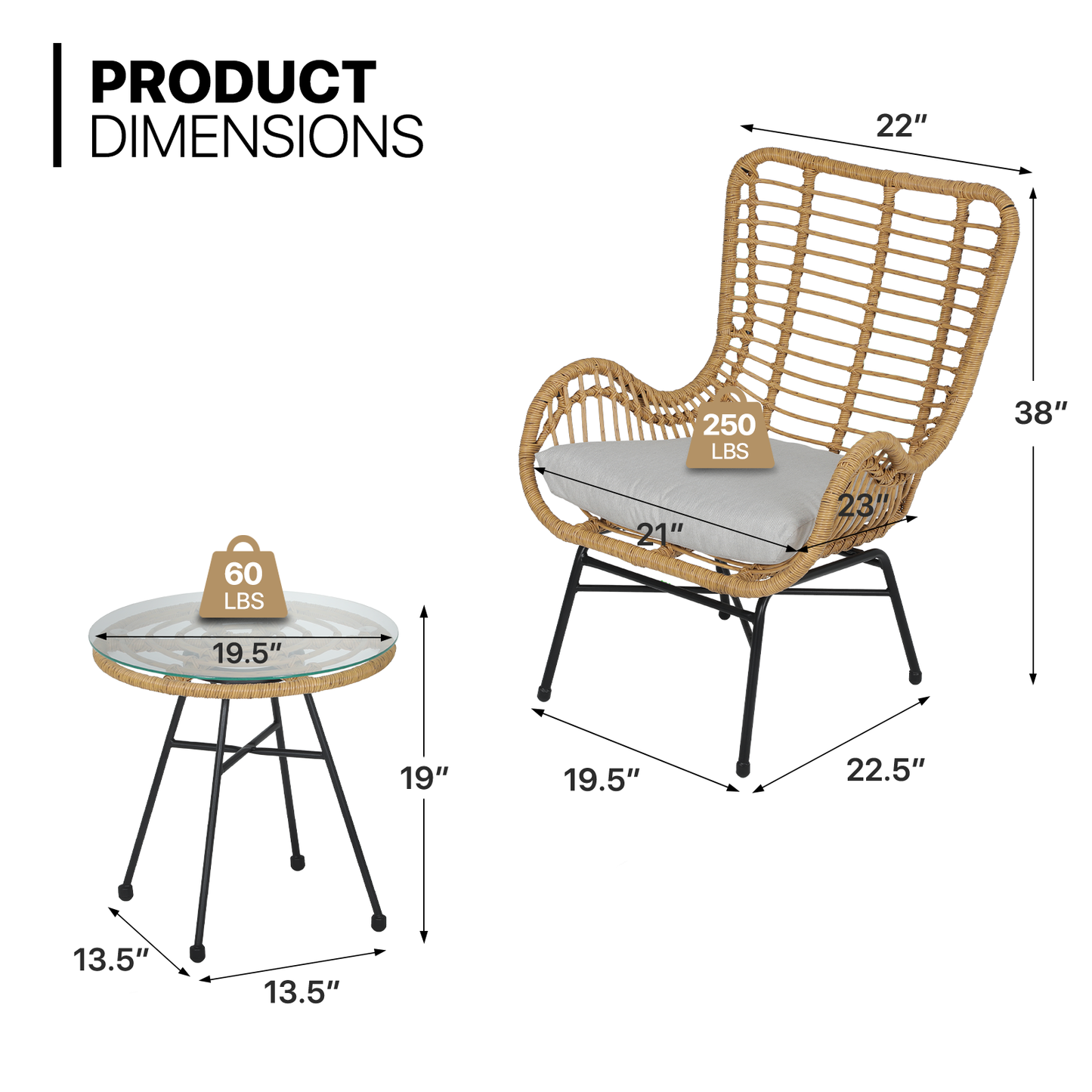 Teslin Cloth Patio Set - 2 Single Chair, 1 Table