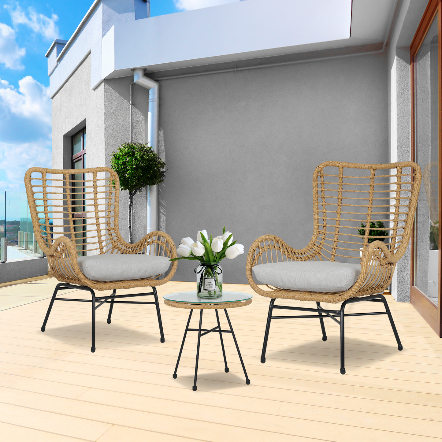 Teslin Cloth Patio Set - 2 Single Chair, 1 Table