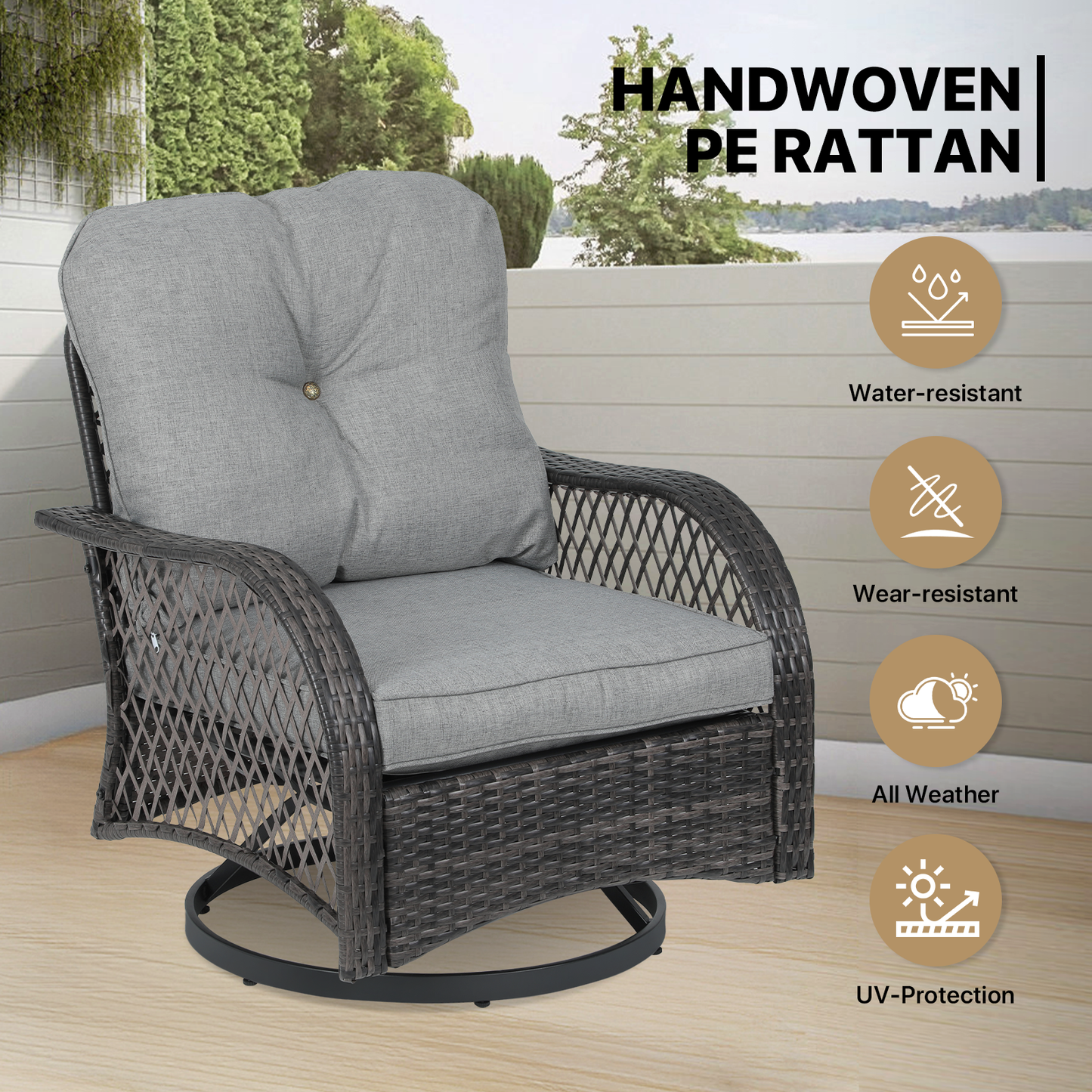 Patio Set - 2 Swivel Chair, 1 Table - Gray