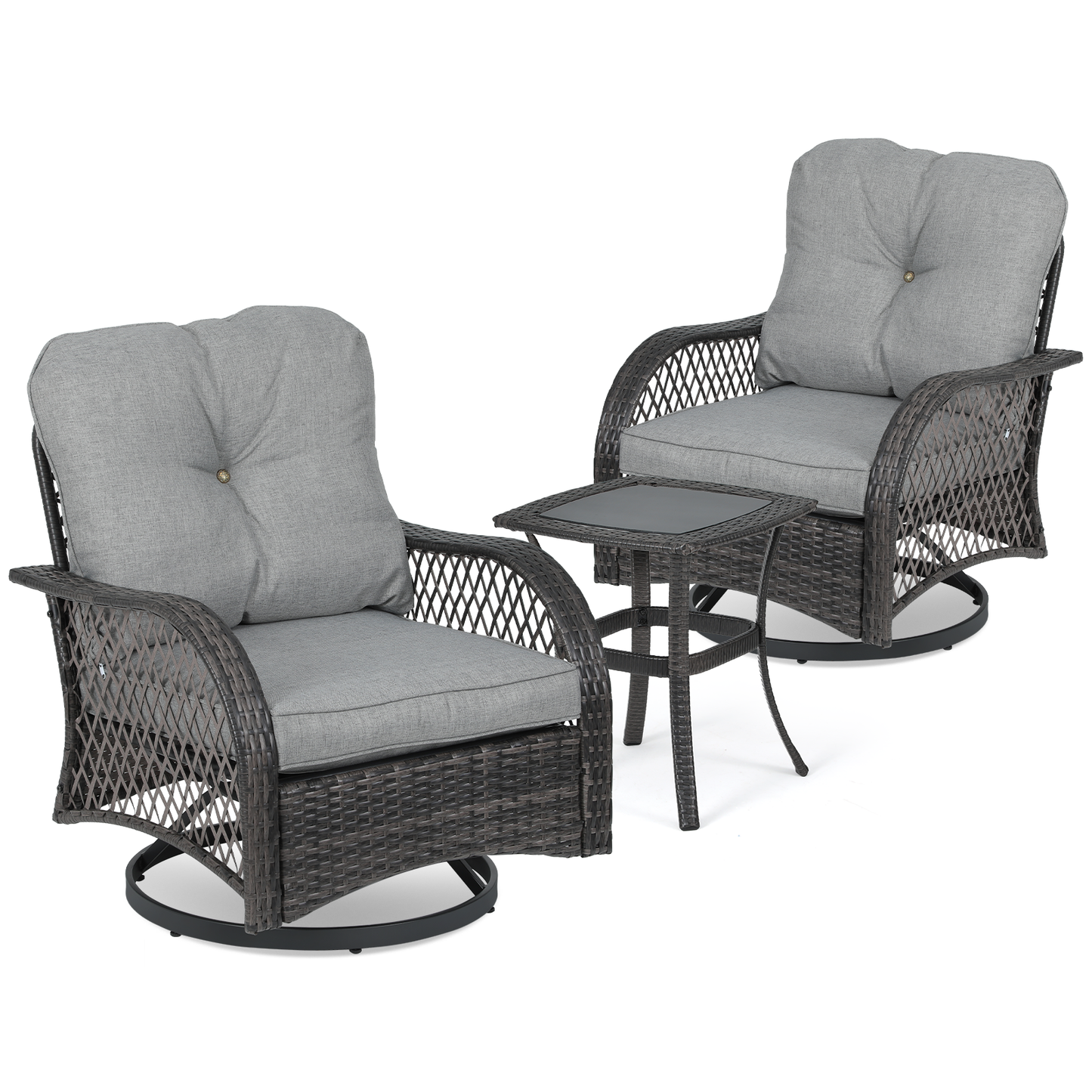 Patio Set - 2 Swivel Chair, 1 Table - Gray