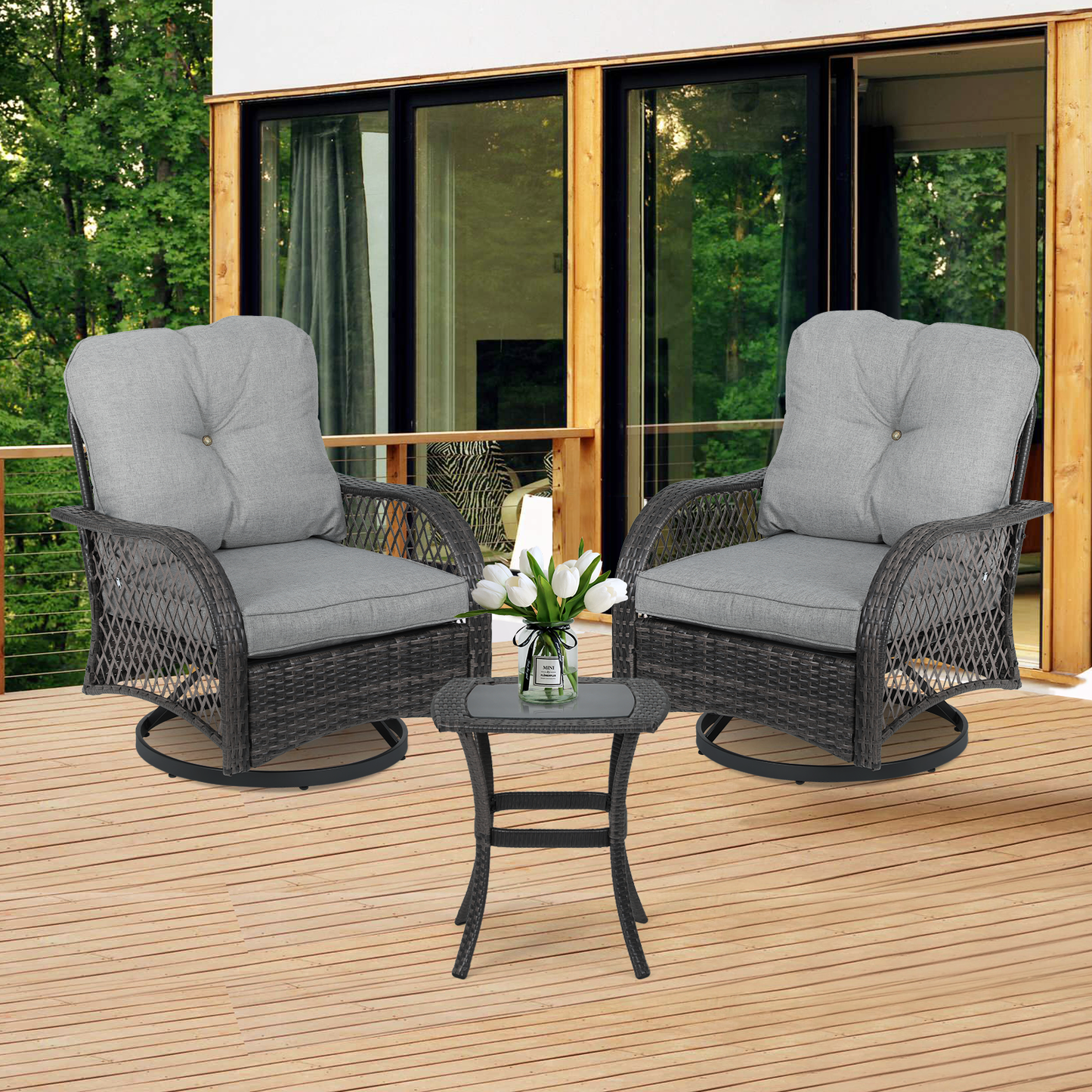 Patio Set - 2 Swivel Chair, 1 Table - Gray