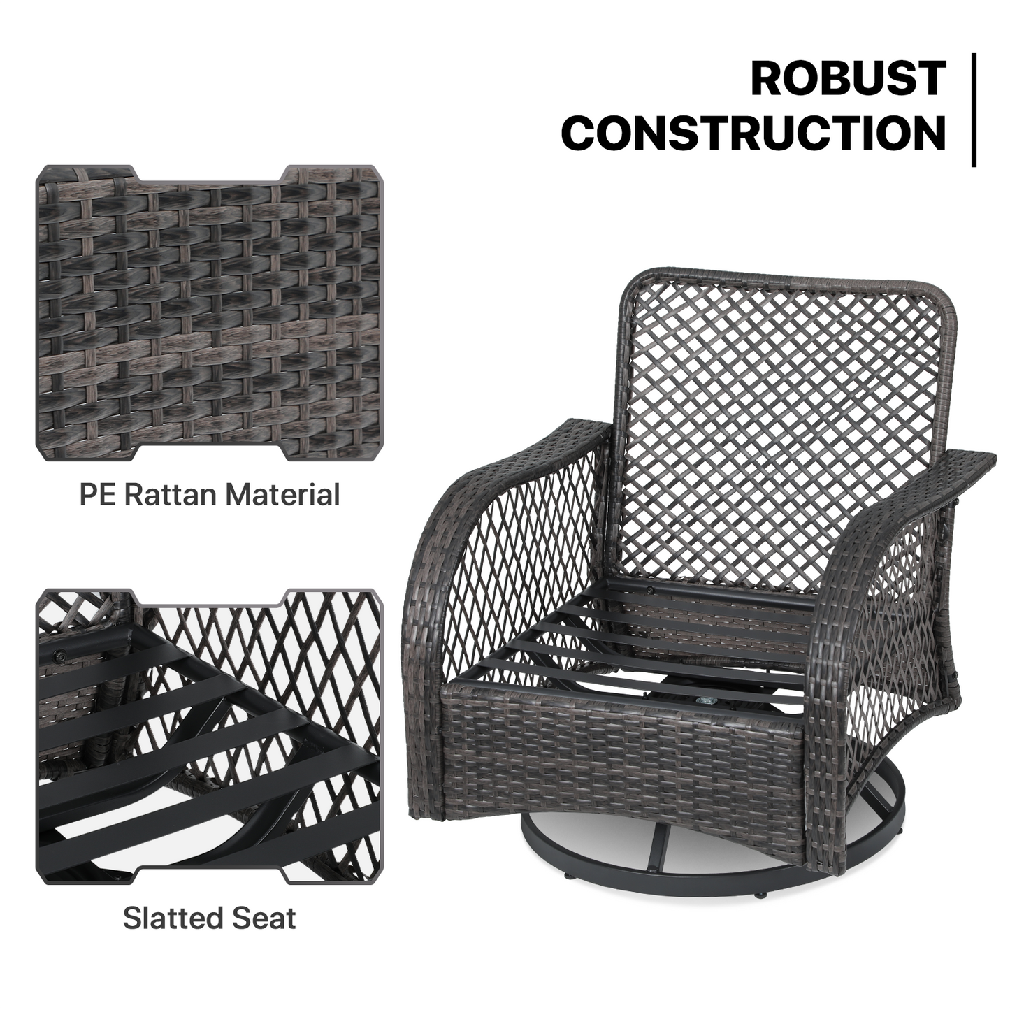 Patio Set - 2 Swivel Chair, 1 Table - Gray