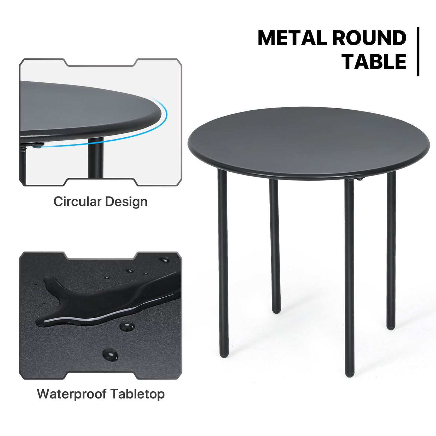 20" Steel Round Table - 4-Legs- Black