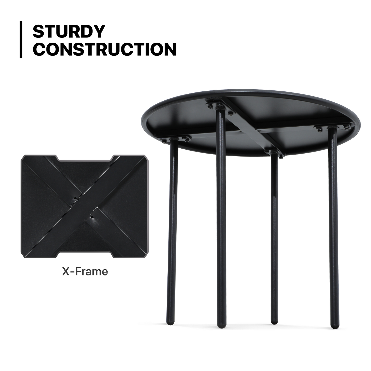 20" Steel Round Table - 4-Legs- Black