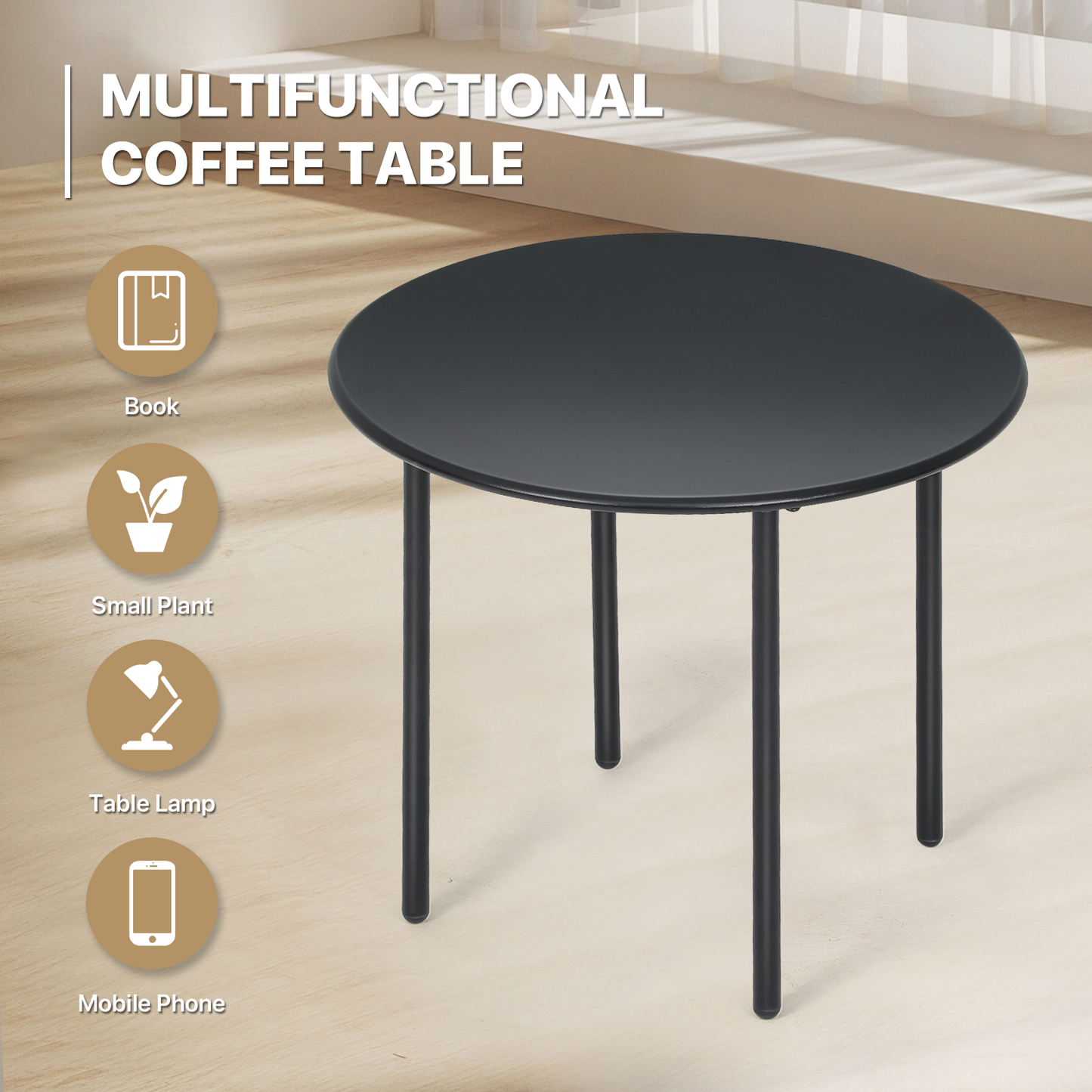 20" Steel Round Table - 4-Legs- Black