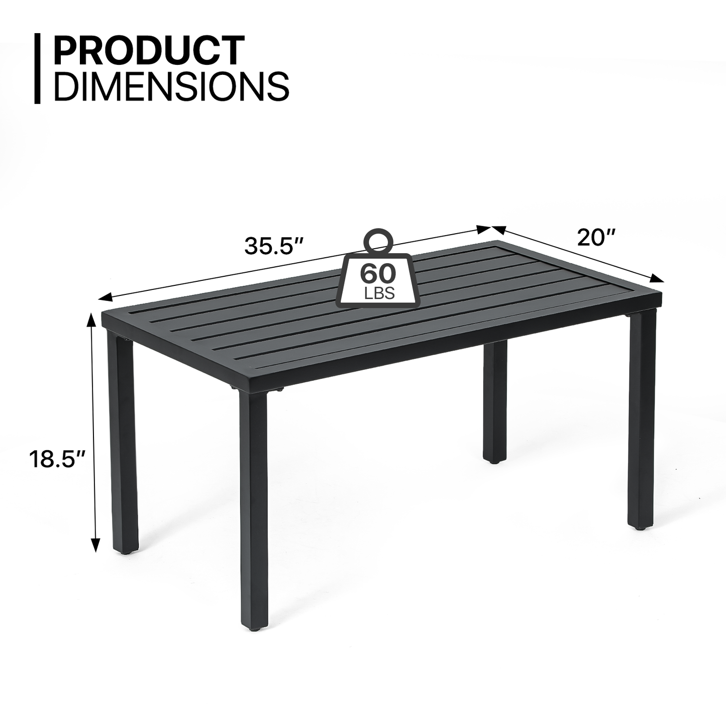 18.5 Height Steel Rectangle Table - 35*19 Inch Tabletop - Black