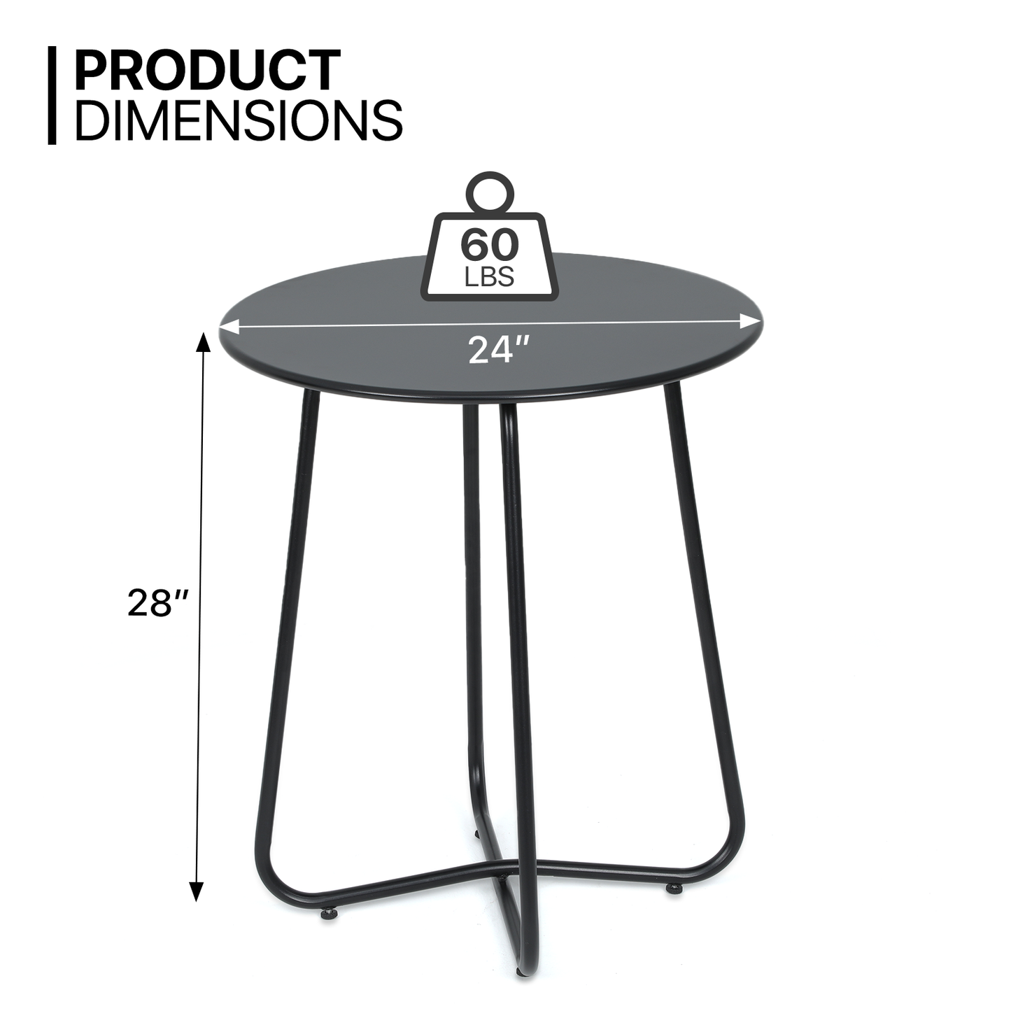 Steel Round Table - Diameter 24'' - Black