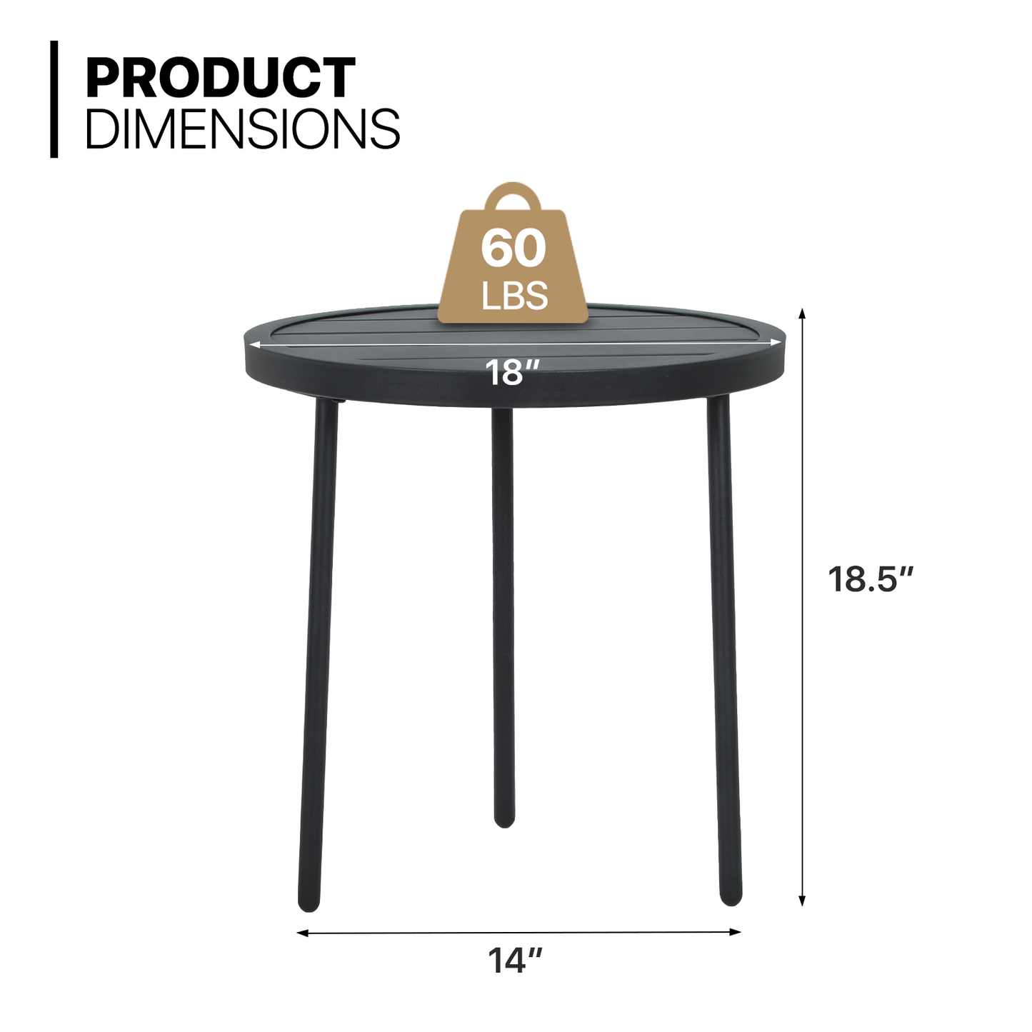 Steel Round Table - Diameter 18''- Black