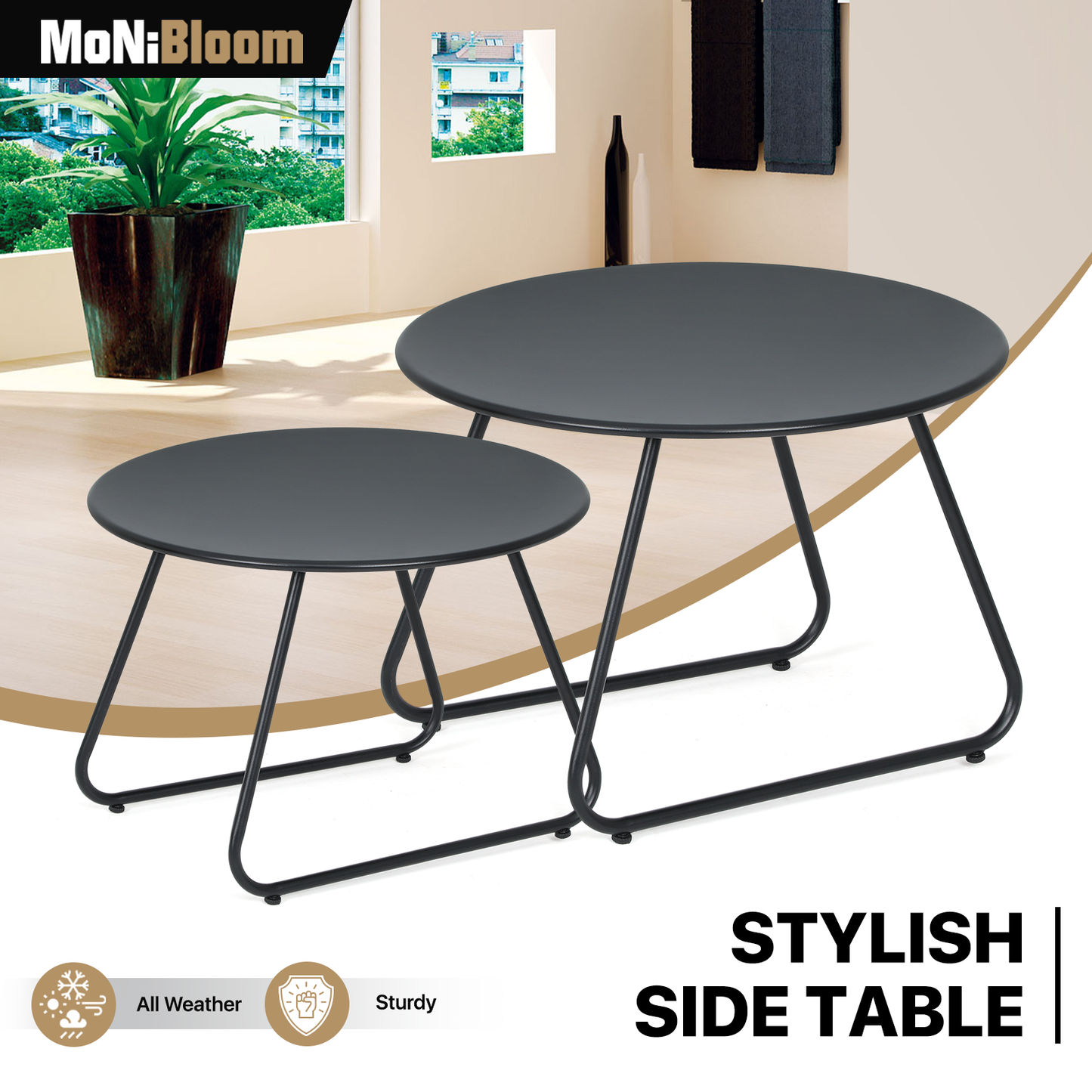 Set of 2 Steel Round Table - 24 Inch & 20 Inch