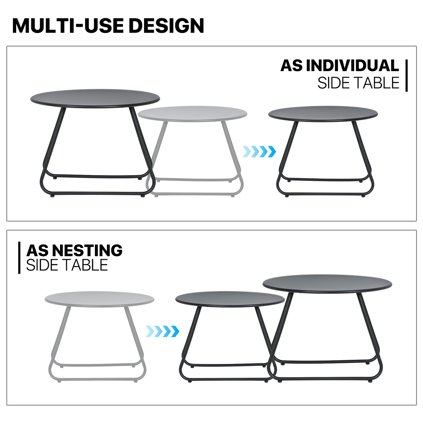 Set of 2 Steel Round Table - 24 Inch & 20 Inch