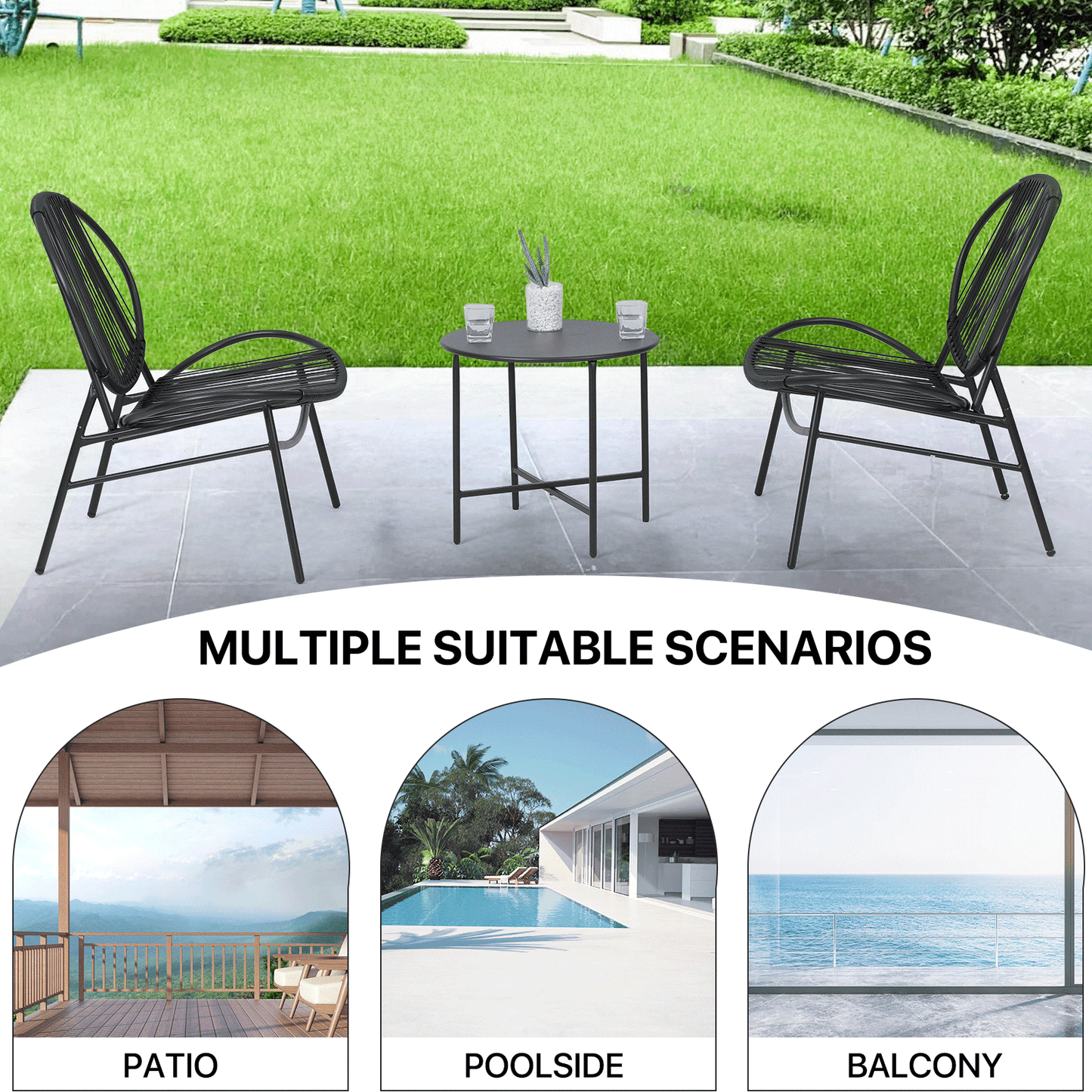 Patio Furniture Set - PE Rattan - 2 Single Chair+1 Table