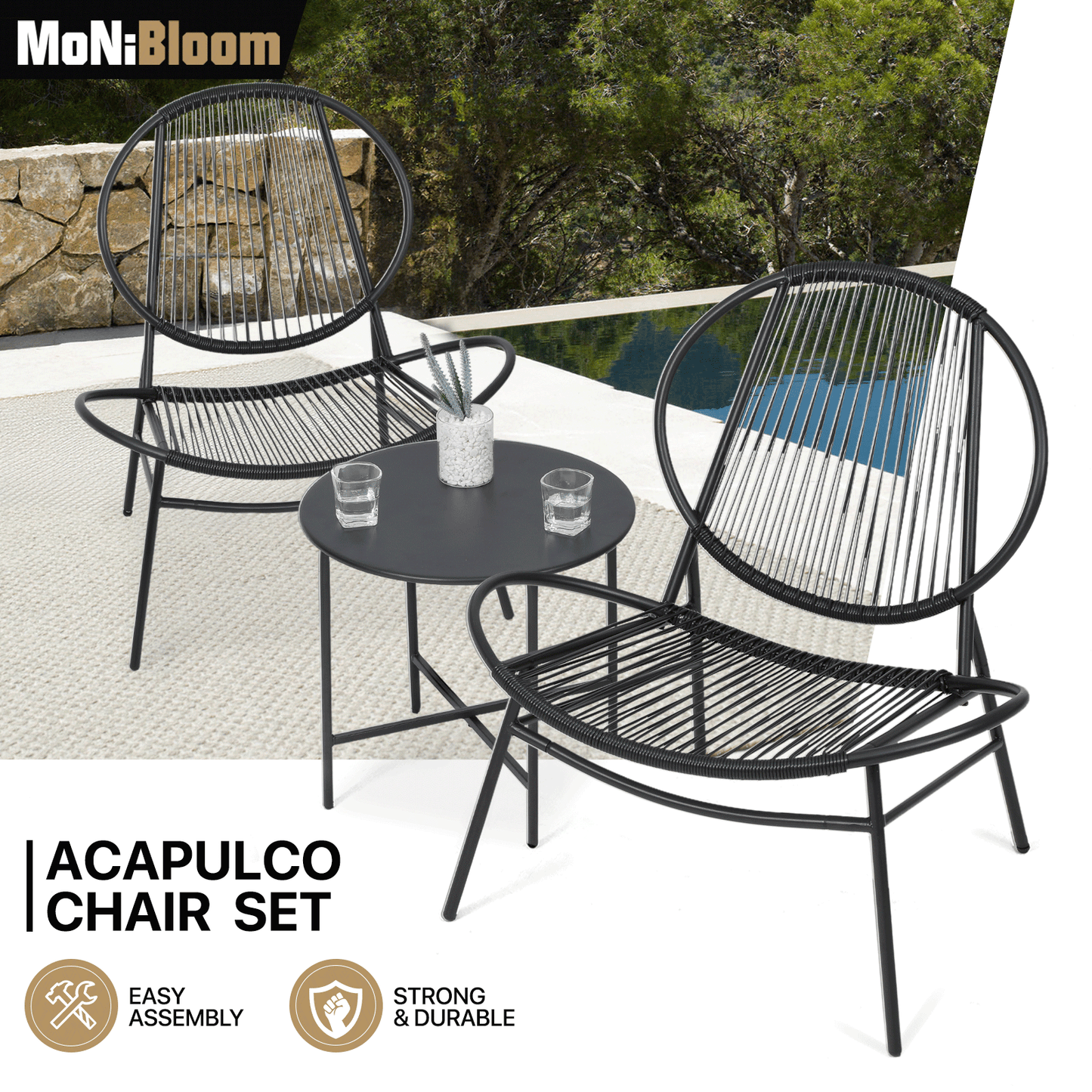 Patio Furniture Set - PE Rattan - 2 Single Chair+1 Table