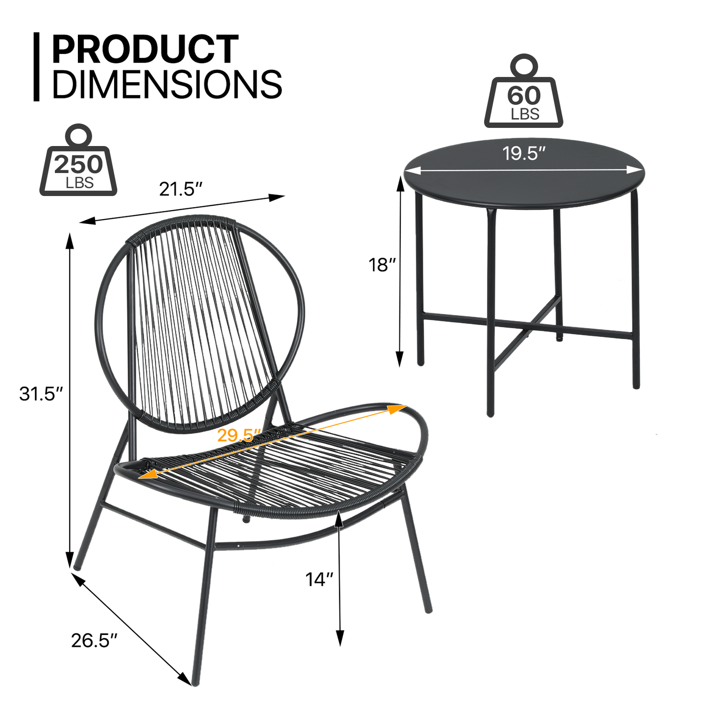 Patio Furniture Set - PE Rattan - 2 Single Chair+1 Table