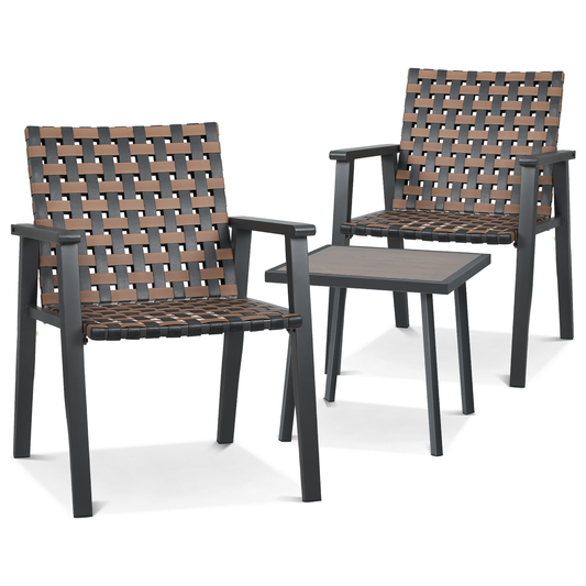 Patio Set - PE Rattan - 2 Single Chair+1 Table - Black