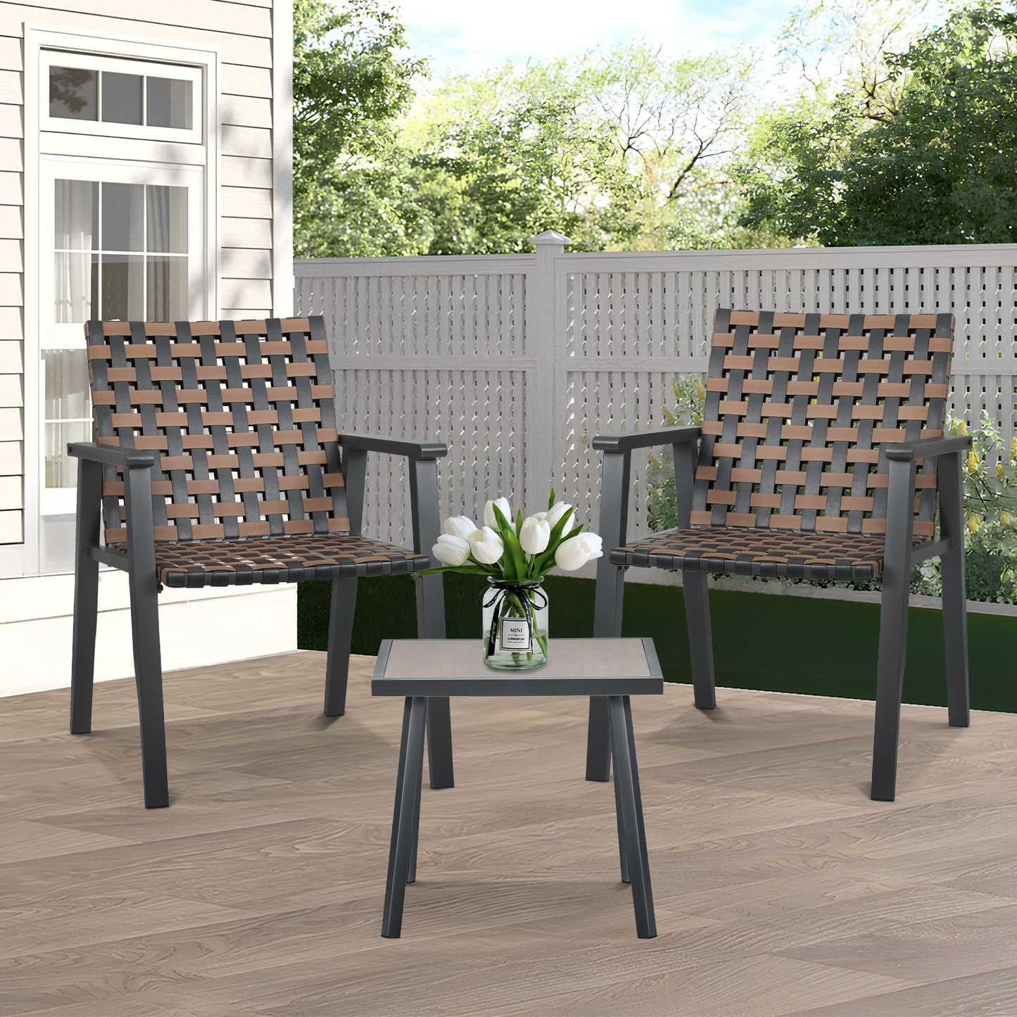 Patio Set - PE Rattan - 2 Single Chair+1 Table - Black