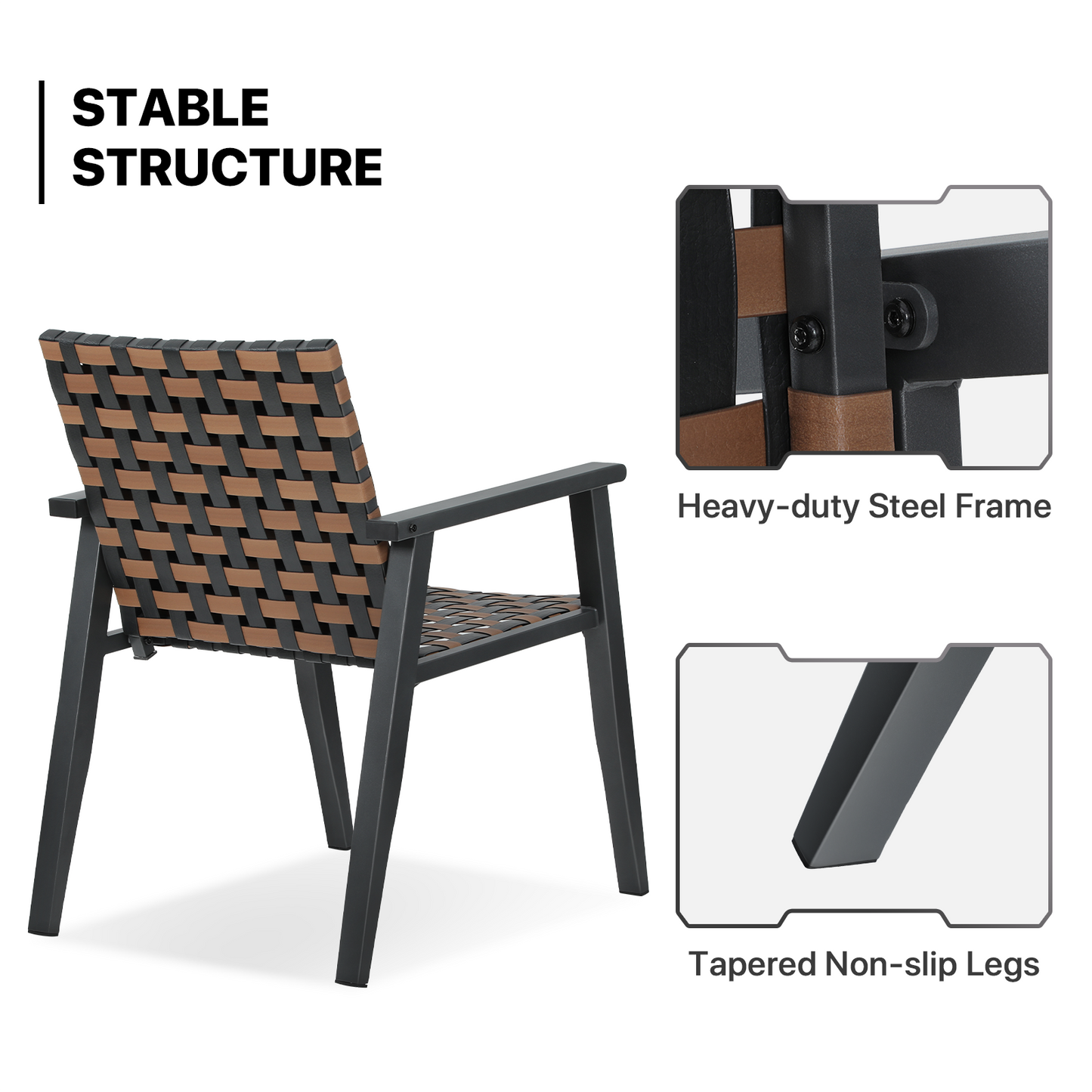 Patio Set - PE Rattan - 2 Single Chair+1 Table - Black